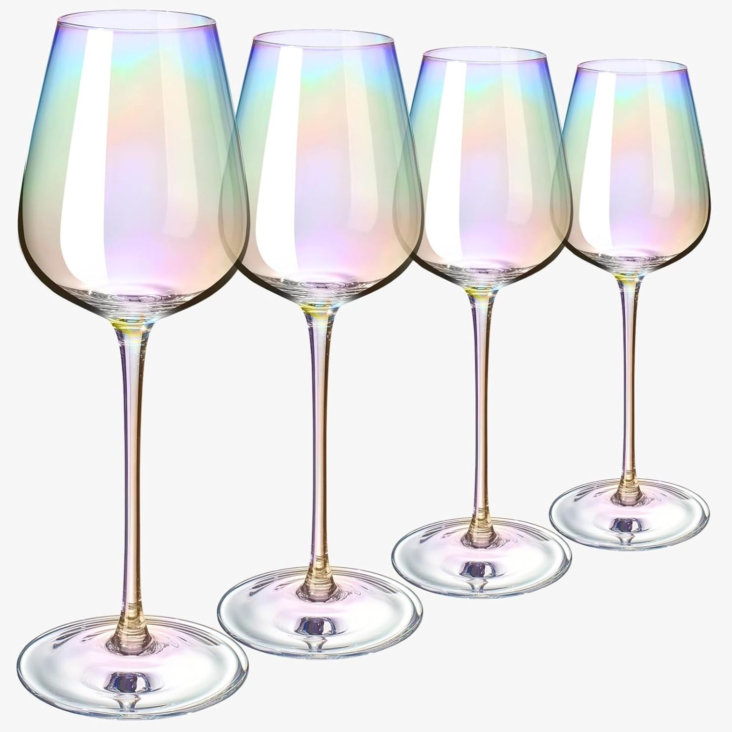 Iridescent Crystal Glasses - Crystal Luster Radiance Set of 4-17.5 oz Rainbow Colored Stemware Glassware
