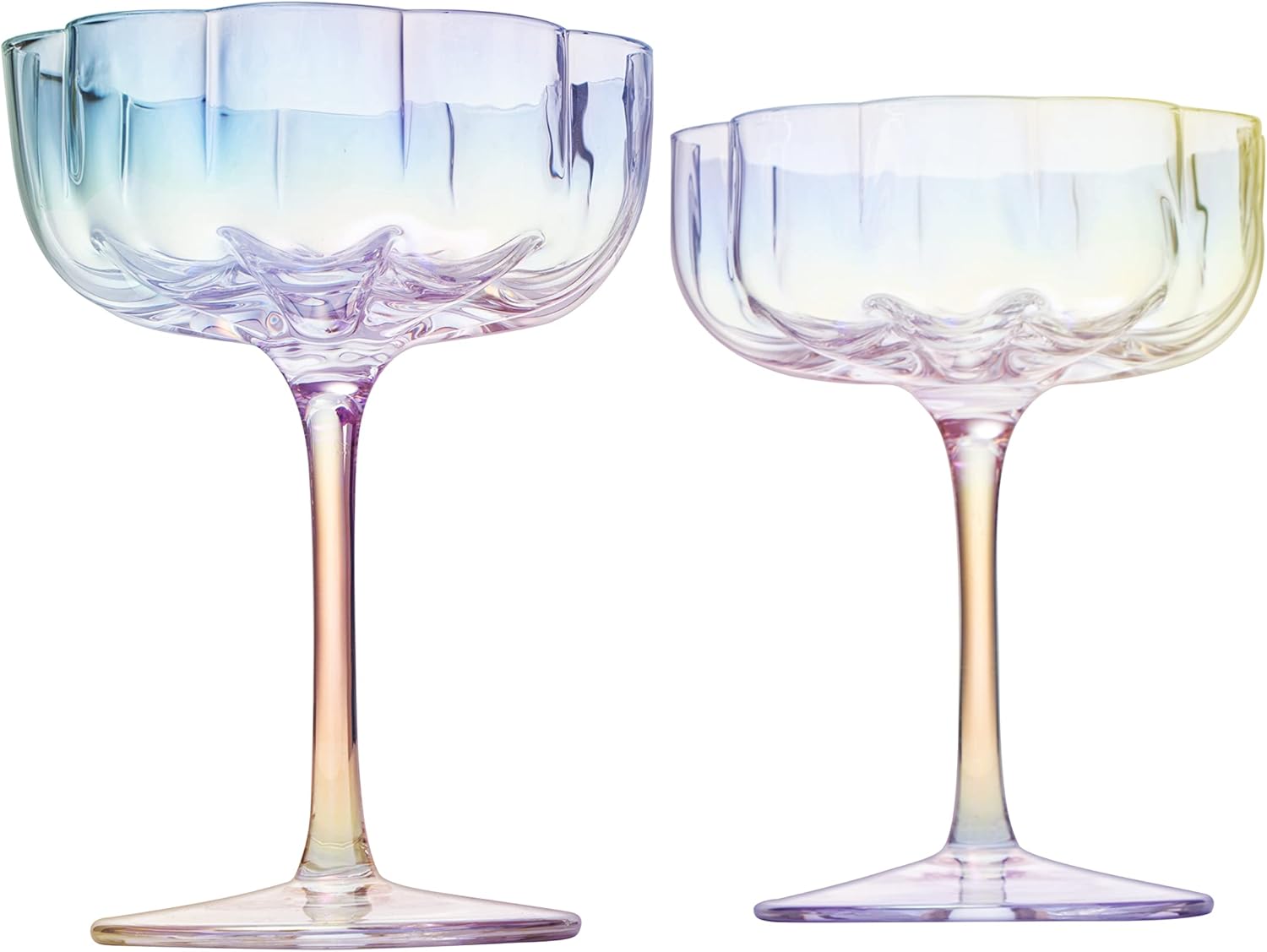 Champagne & Cocktail Coupes - Set of 2 - 7oz Colorful Cocktail Glasses & Champagne, Prosecco, Mimosa Glassware
