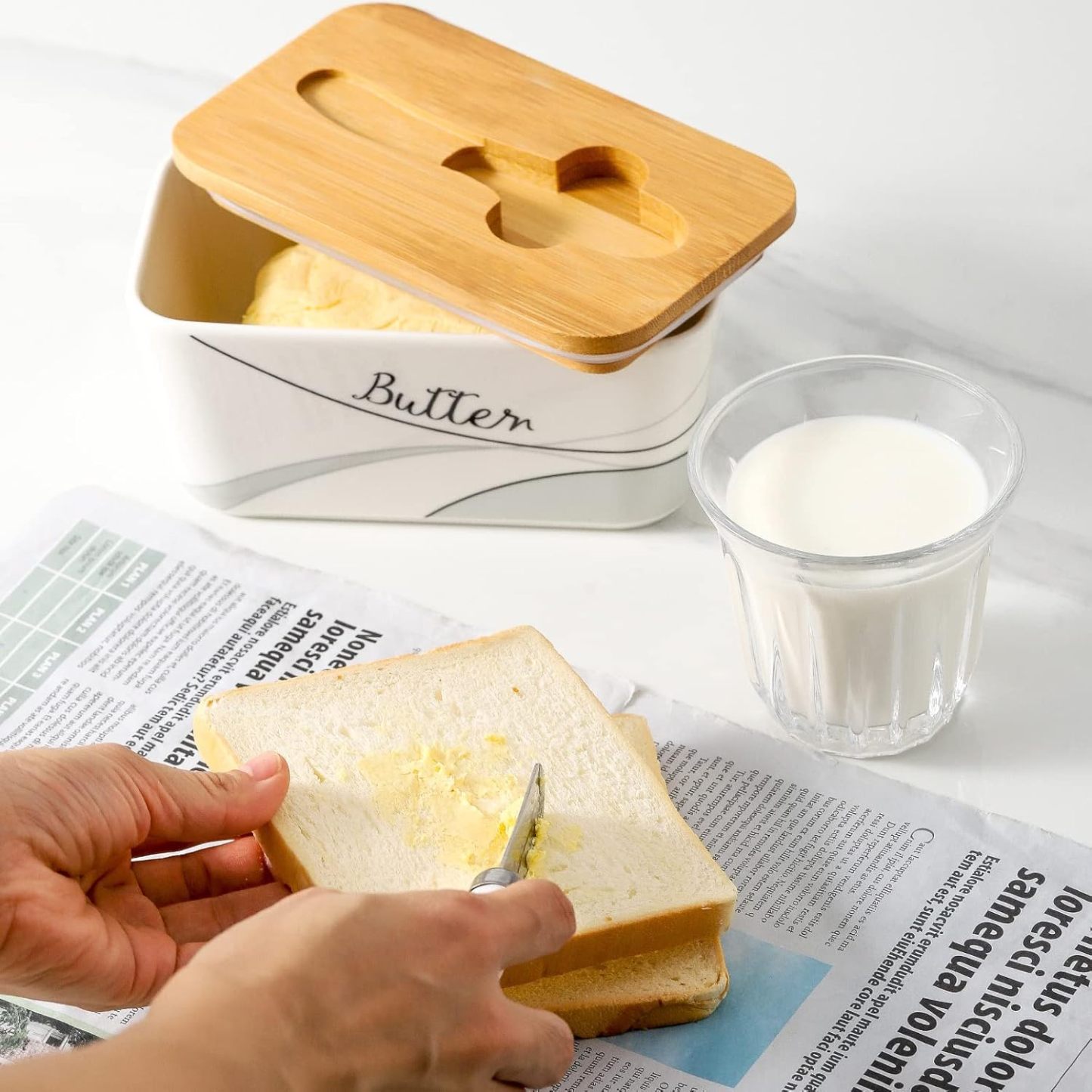 Covered Butter Dish with Lid for Countertop and Refrigerator, Large Ceramic Airtight Butter Holder Keeper Container