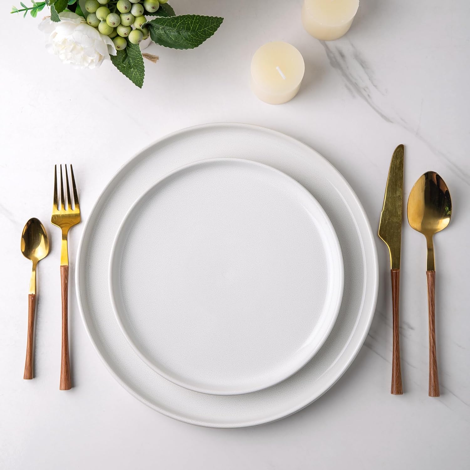 Stoneware Plates Set of 6, 10.5 Inch Ceramic Plates Set, Microwave,Dishwasher Safe,Scratch Resistant, Modern Large Dinnerware Dishes Set Kitchen Dinner Plates-Reactive White