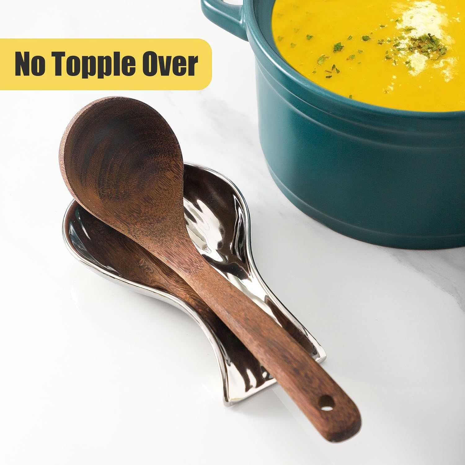 Porcelain Spoon Rest for Stove Top, 7 Inch Large Spoon Holder for Kichen Counter, Modern Coffee Spoon Rest, Spatula Holder, Heat Resistant, Birthdays Housewarming Gifts, Sliver