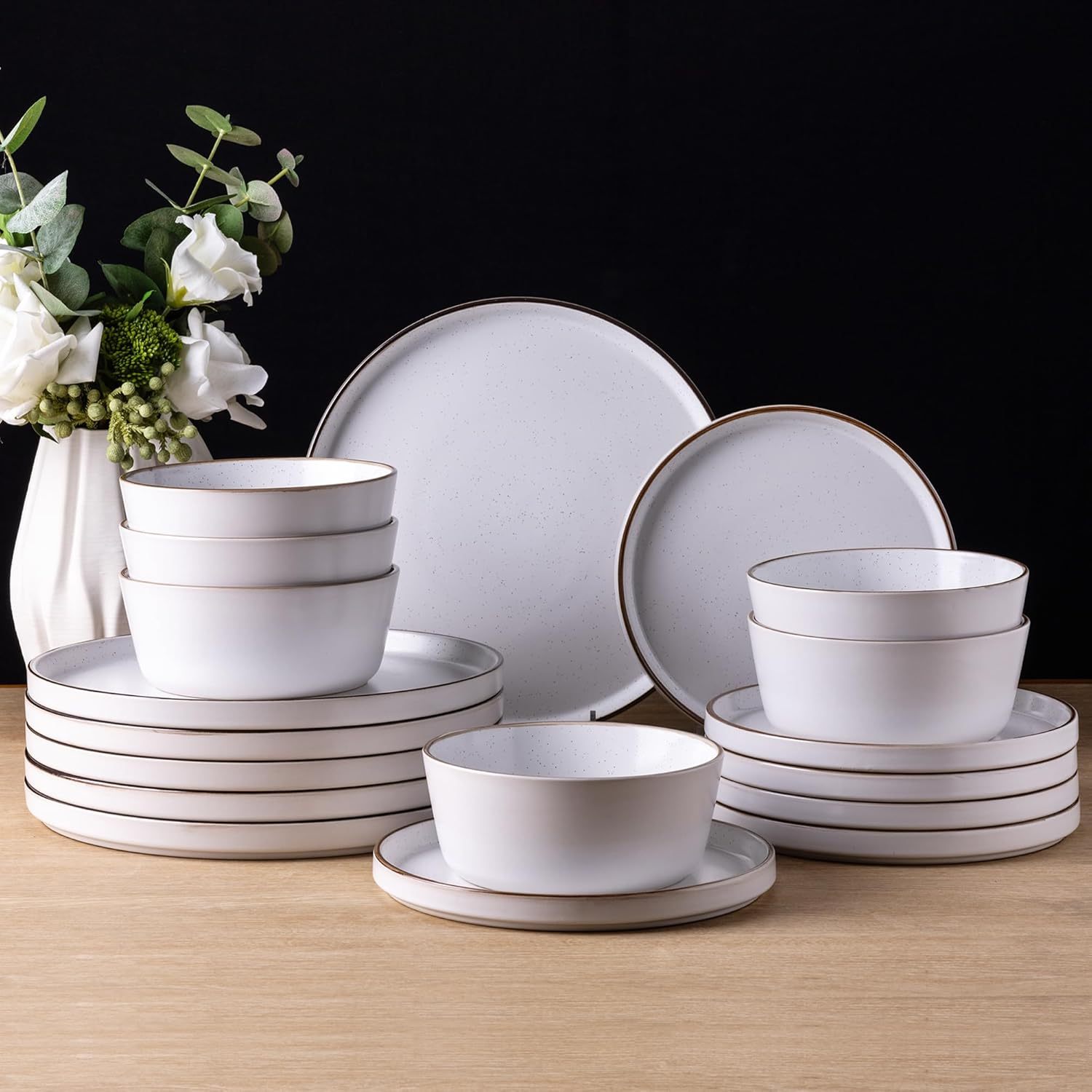 Dinnerware Sets of 4, 12 Piece Plates and Bowls Set, Chip and Crack Resistant, Dishwasher & Microwave Safe Ceramic Dishes Set