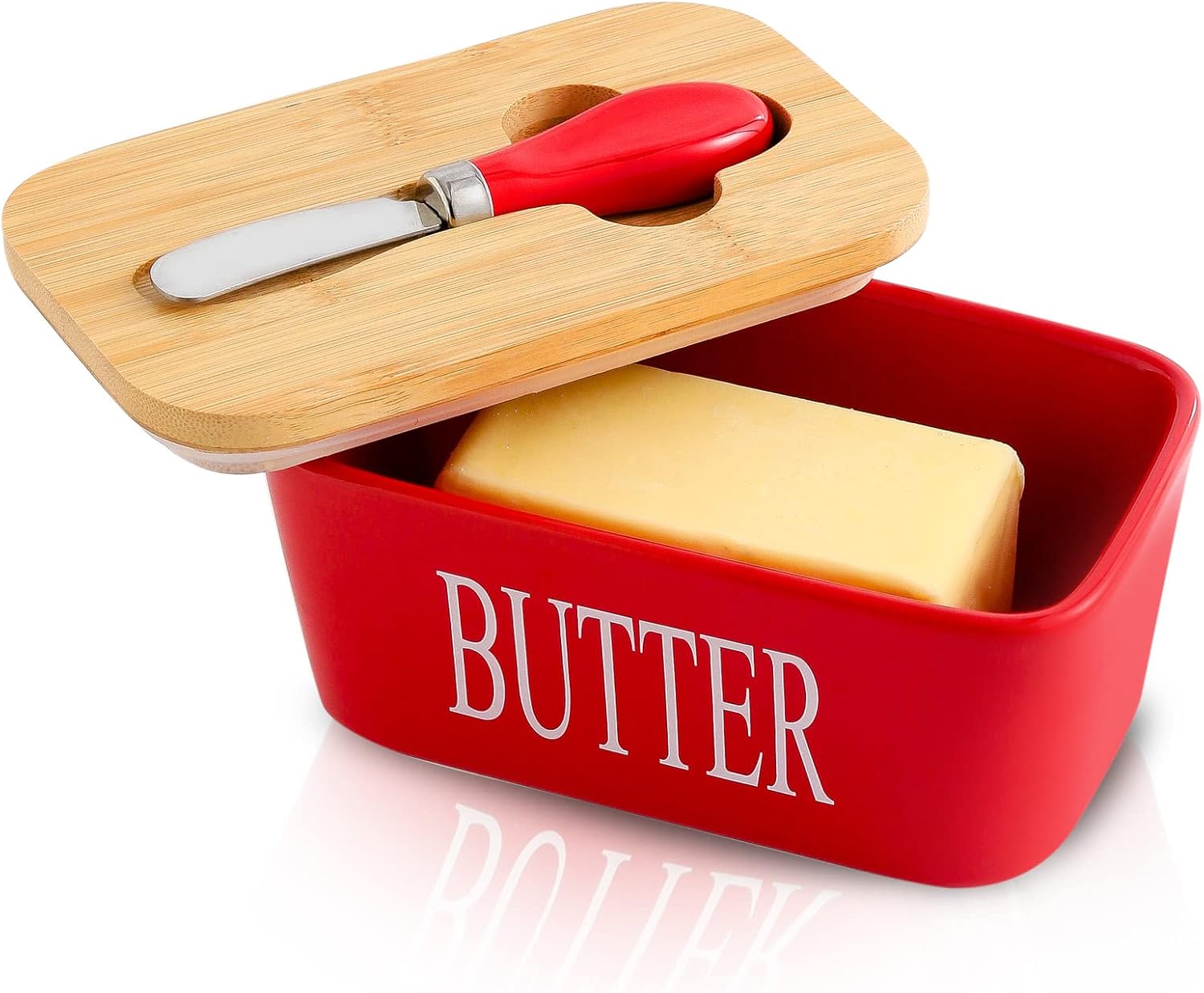 Butter Dish with Lid for Countertop and Refrigerator, Large Ceramic Covered Butter Holder Keeper