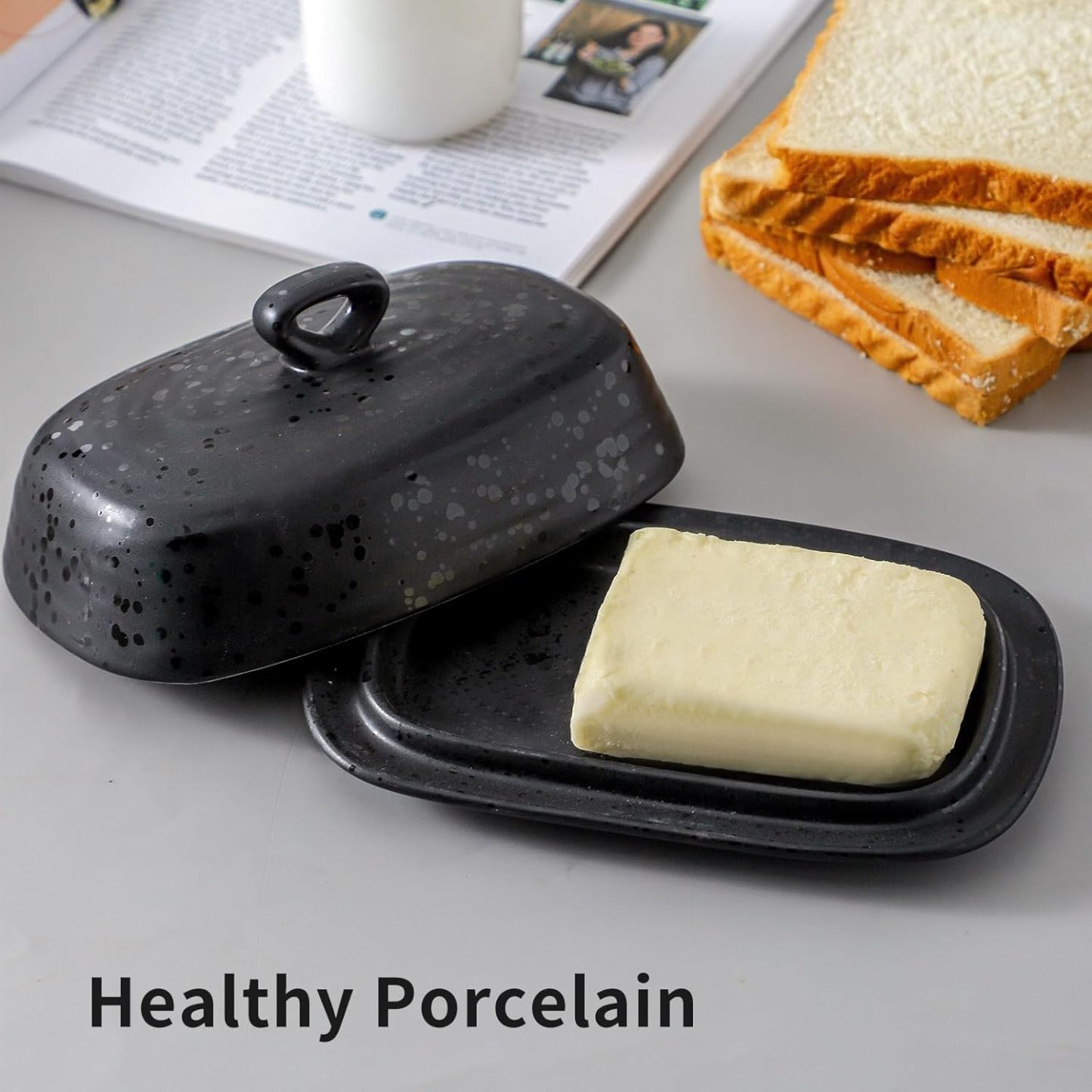 Porcelain Butter Dish, Large Butter Dish with Lid, Butter Holder with Cover, Butter Containe for West East Coast Butter