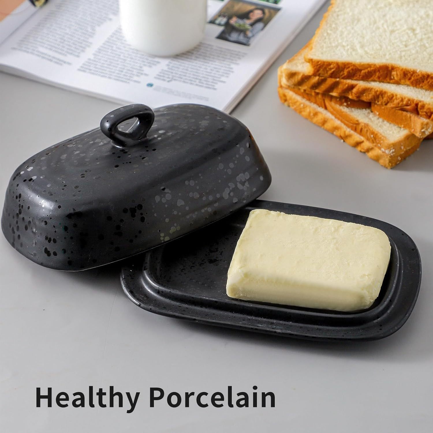 Porcelain Butter Dish, Large Butter Dish with Lid, Butter Holder with Cover, Butter Containe for West East Coast Butter