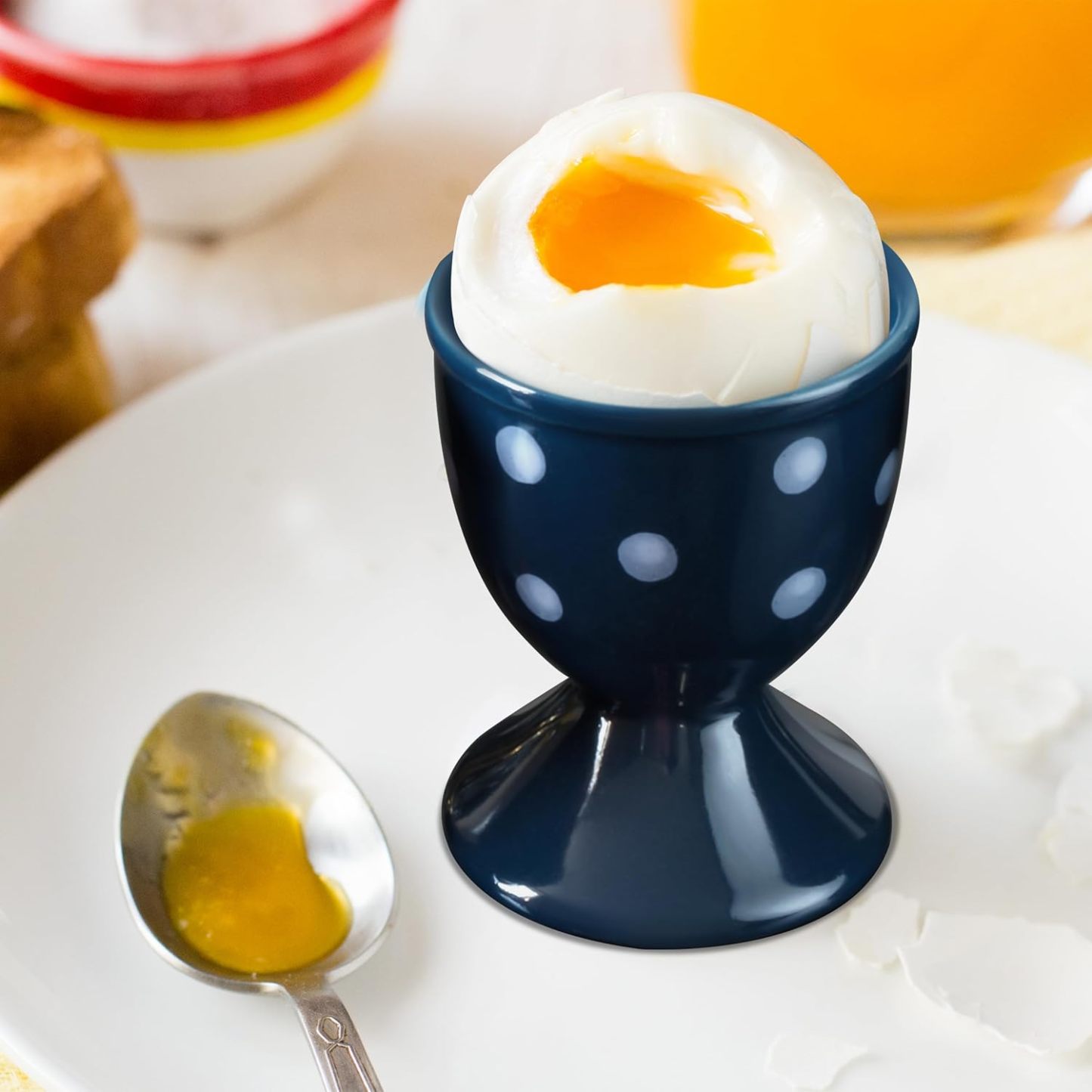 Ceramic Egg Cup Blue Set of 2 Porcelain Holder Breakfast Boiled Cooking Easy to Clean Childhood Memories Kitchen
