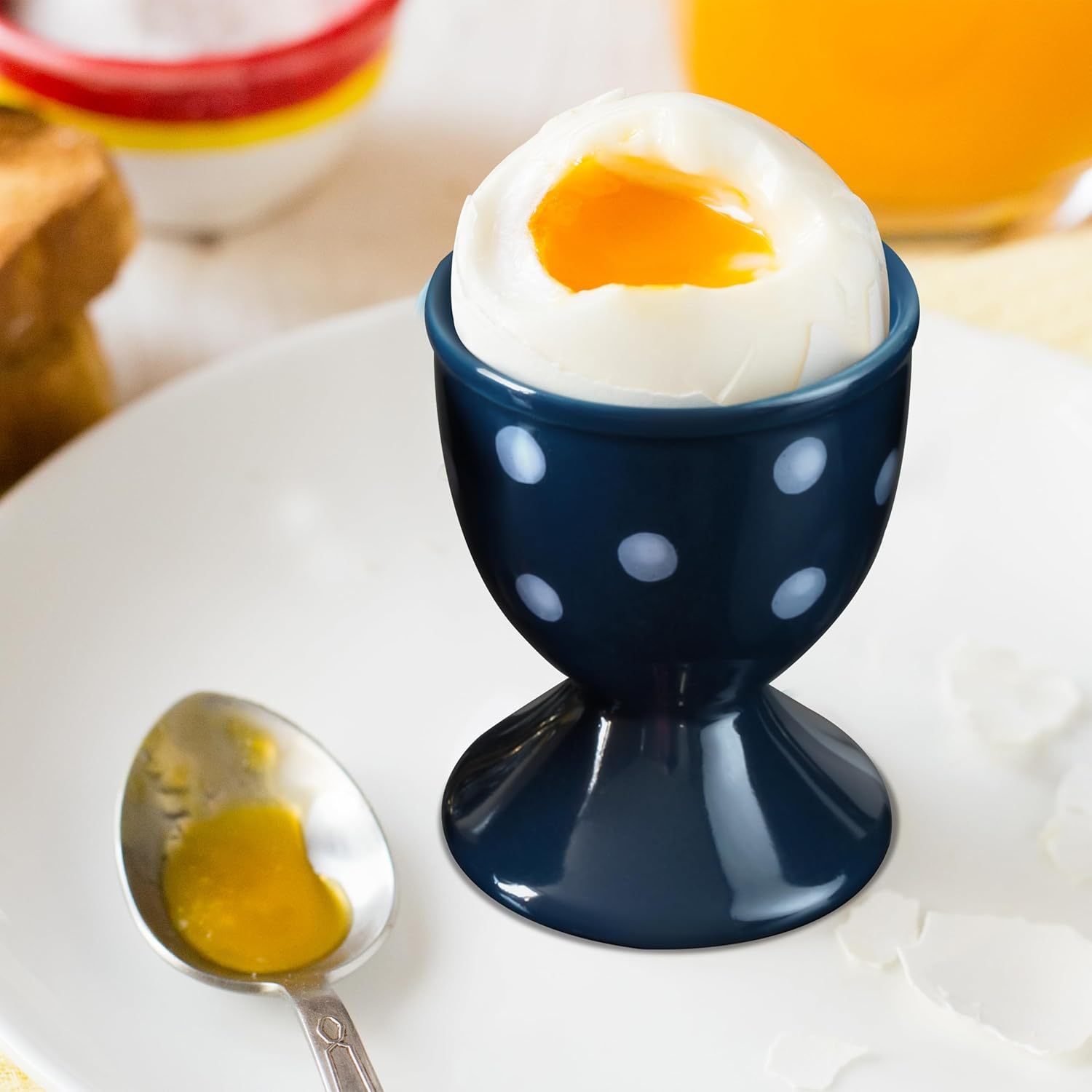 Ceramic Egg Cup Blue Set of 2 Porcelain Holder Breakfast Boiled Cooking Easy to Clean Childhood Memories Kitchen