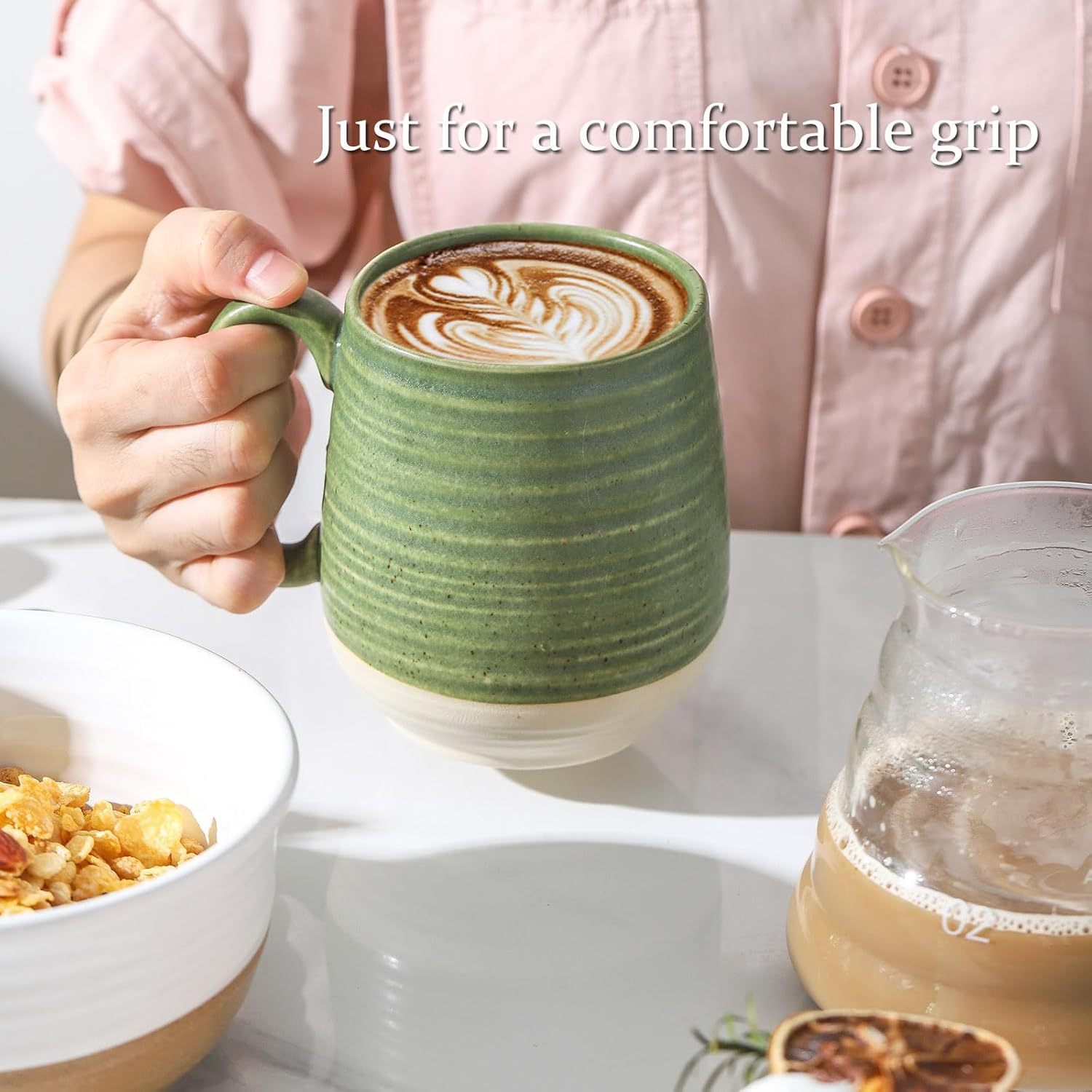 Coffee Cup, Ceramic Soup Cup With Handle, 20oz Large Coffee Cup for Home and Office, Prefect for Tea, Coffee, Latte, Dishwasher Microwave Safe, 1 PCS(Green)