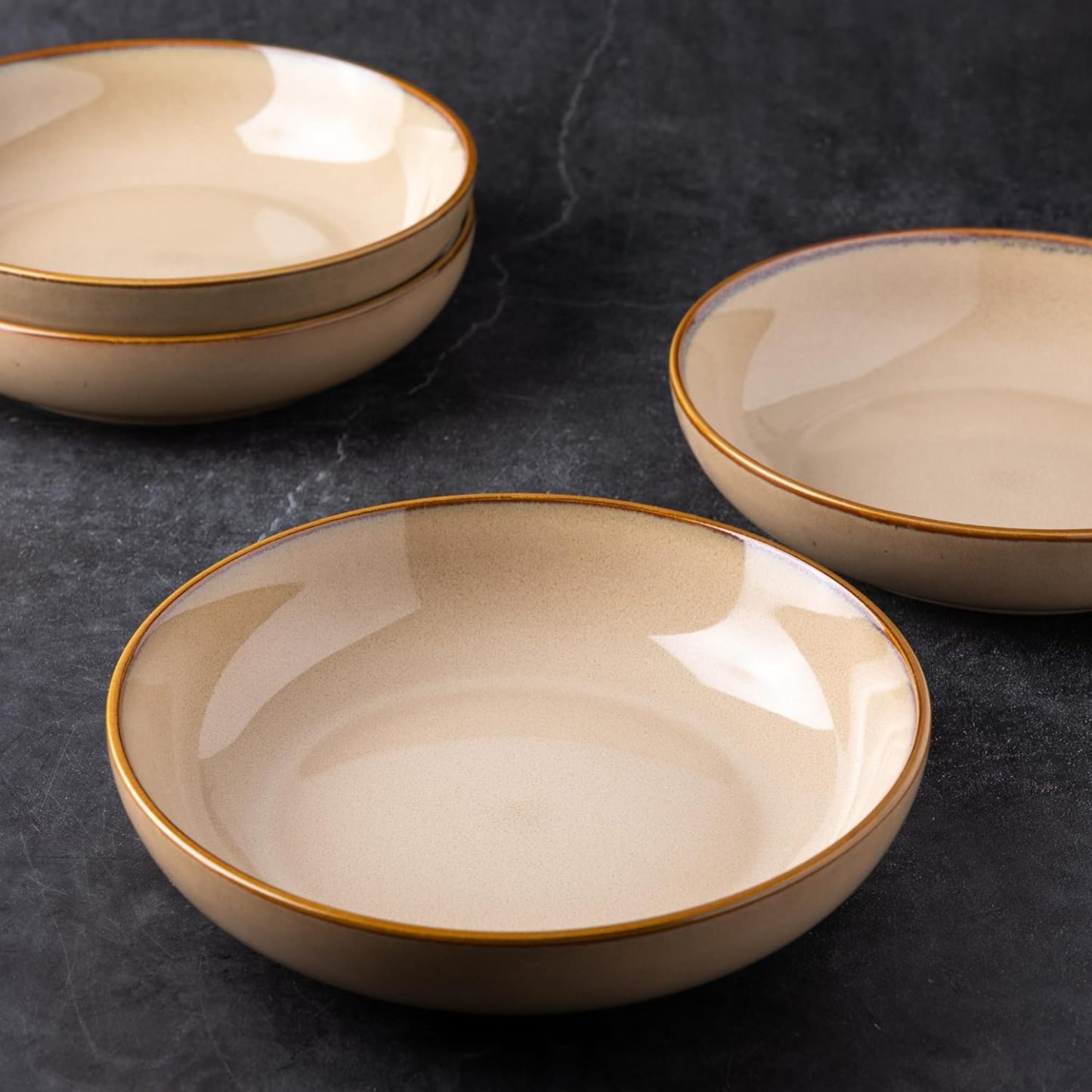 8.5'' Large Pasta Bowls, 36oz Ceramic Pasta Serving Bowls Set of 4 for Kitchen, Wide Bowls for Pasta,Salad,Oatmeal, Microwave Safe, Reactive Glaze-Latte