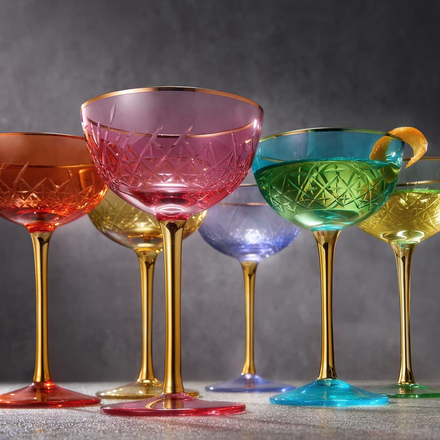 Vintage Art Deco Coupe for Champagne, Martini, Cocktails | Set of 6 | 7 oz Classic Cocktail Glassware