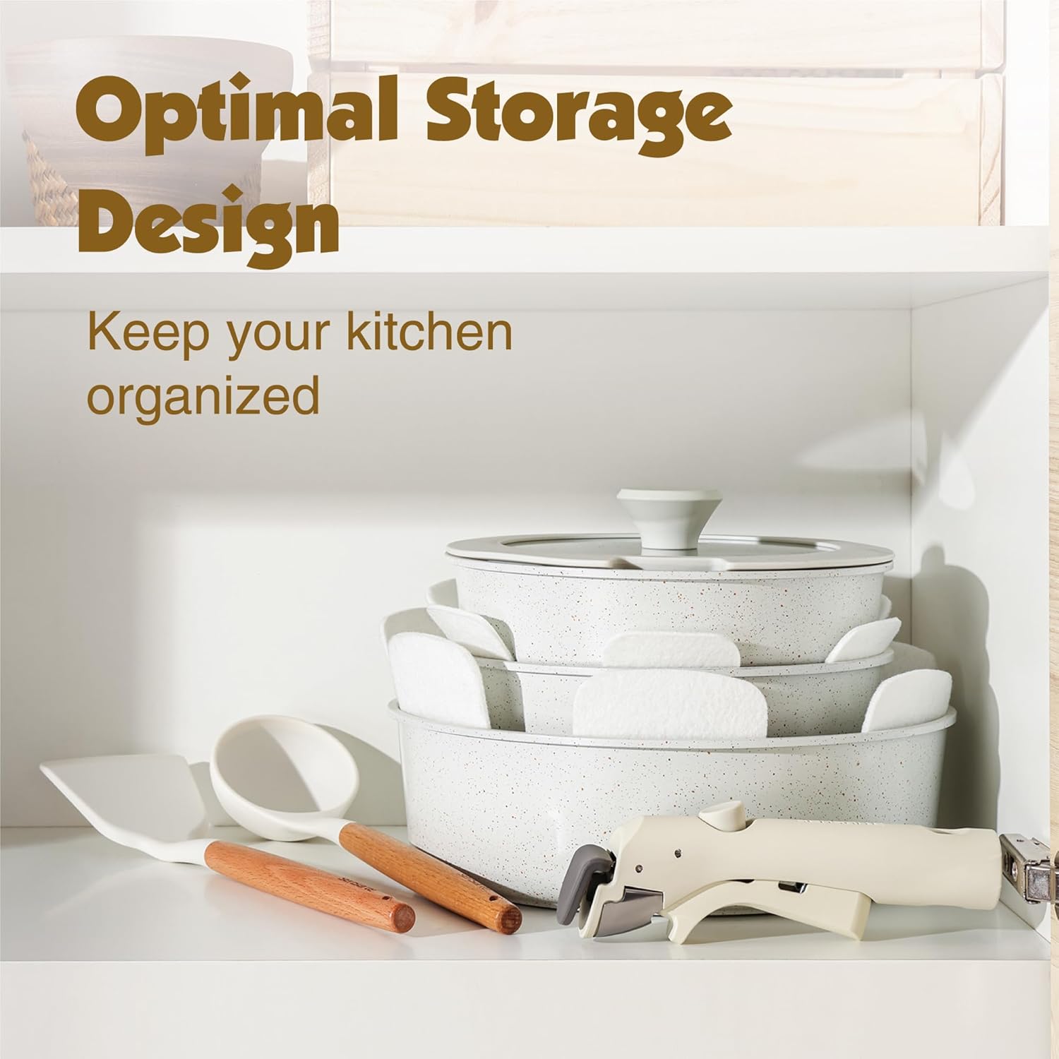 9 Piece Pots and Pans Set, Nonstick Detachable Handle Cookware, Induction Kitchen Cookware Set with Removable Handle, Healthy Non Stick RV Cookware, Dishwasher ＆ Oven Safe, PFOA Free (White)