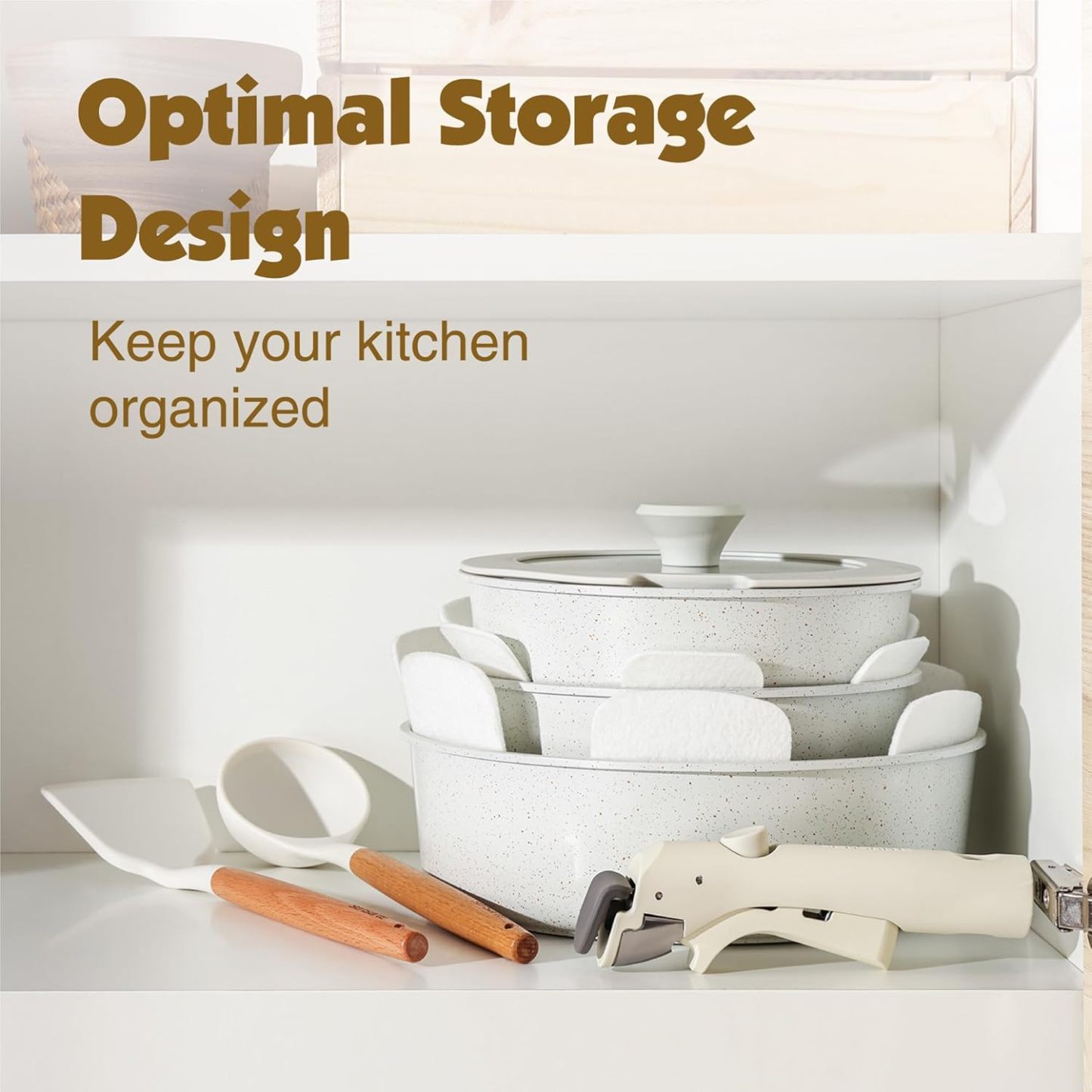 9 Piece Pots and Pans Set, Nonstick Detachable Handle Cookware, Induction Kitchen Cookware Set with Removable Handle, Healthy Non Stick RV Cookware, Dishwasher ＆ Oven Safe, PFOA Free (White)