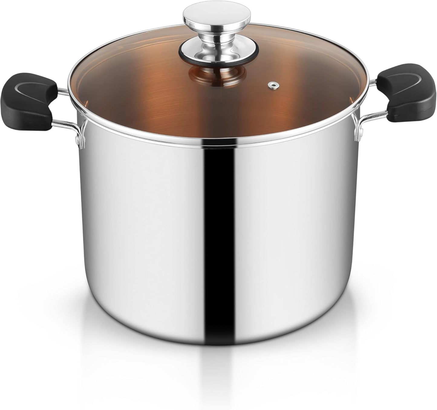 Stainless Steel Tri-ply Pasta Cooking Pot & Glass Lid with Heat-proof Handles, for Cooking Baking Boiling, Non-toxic & Heavy Duty, Various Stovetops & Dishwasher Safe