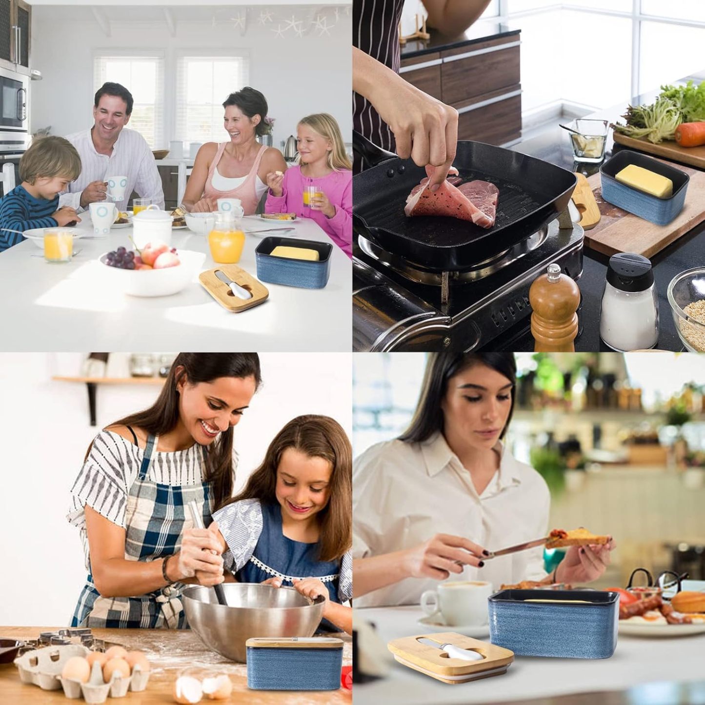 Butter Dish with Lid for Countertop and Refrigerator, Large Ceramic Covered Butter Holder Keeper Container