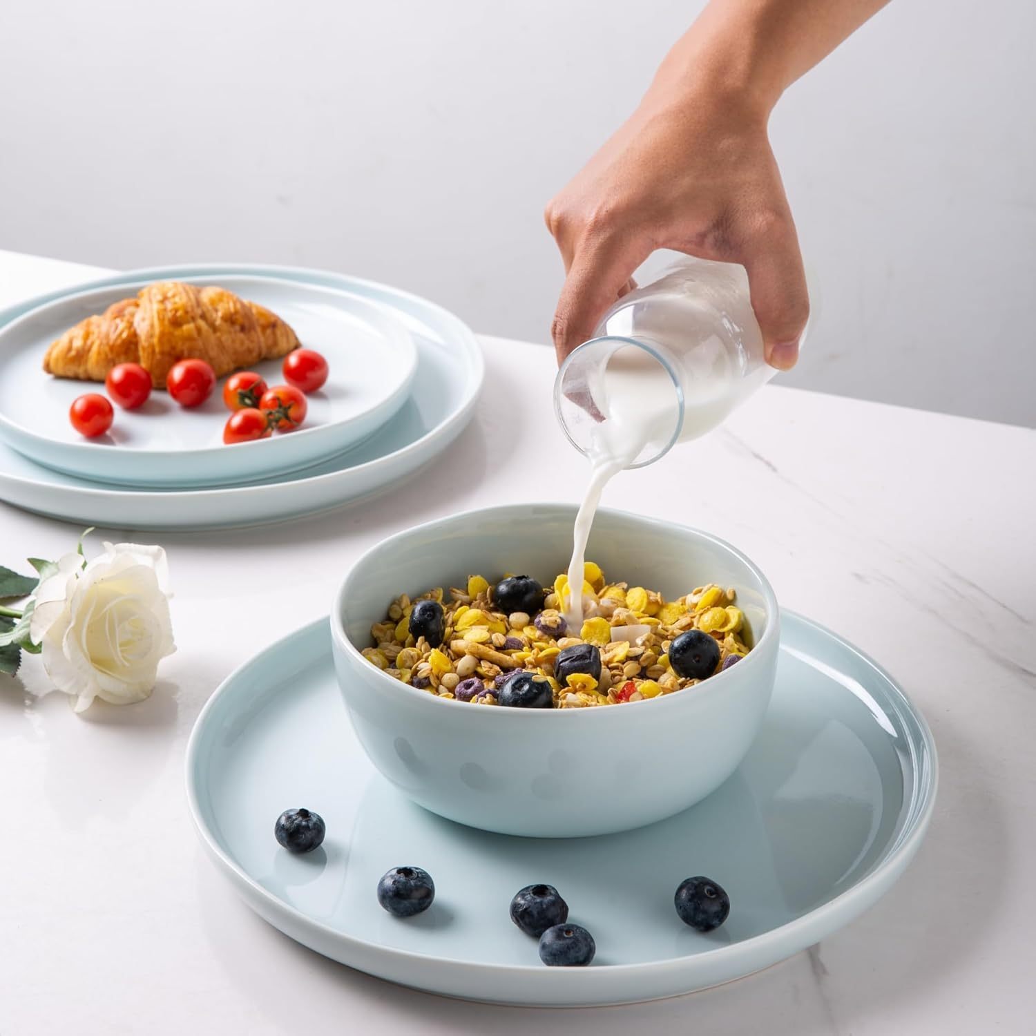 Ceramic Dinnerware Sets, Wavy Rim Stoneware Plates and Bowls Sets, Highly Chip and Crack Resistant | Dishwasher & Microwave Dishes set, Service for 4 (12pc)