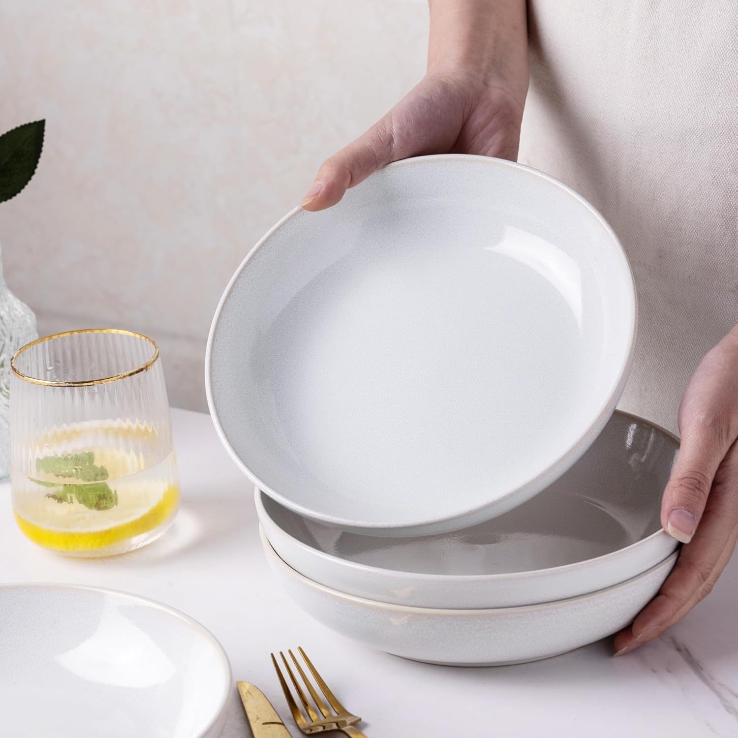 8.5'' Large Ceramic Pasta Bowls, 36oz Stoneware Pasta Serving Bowls Set of 6 for Kitchen, Wide Bowls for Pasta,Salad,Oatmeal, Microwave Safe, Reactive-Color