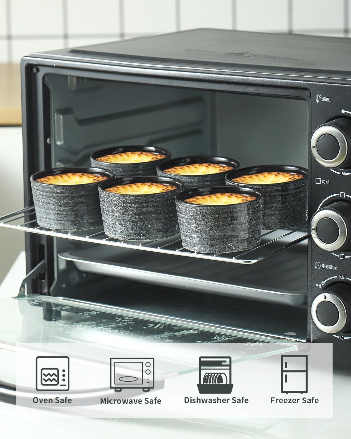 6 oz Ramekins for Baking,Ceramic Souffle Dish Oven Safe Set of 6,Porcelain Dipping Sauce Bowls for Pudding, Creme Brulee, Souffle, Serving Dip, Custard, Ice Cream, Grey