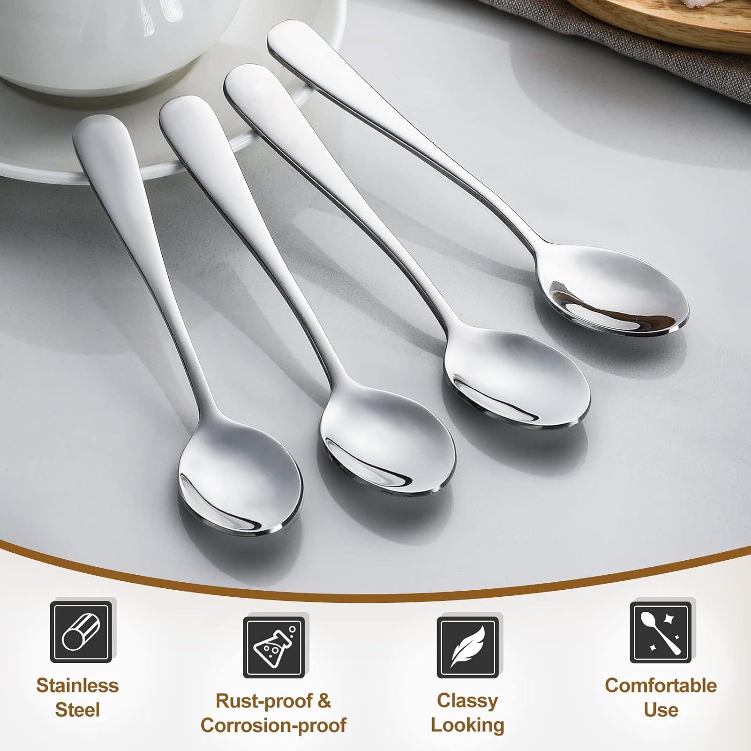 12-Piece Demitasse Espresso Spoons, 4 Inches Stainless Steel Mini Coffee Spoons