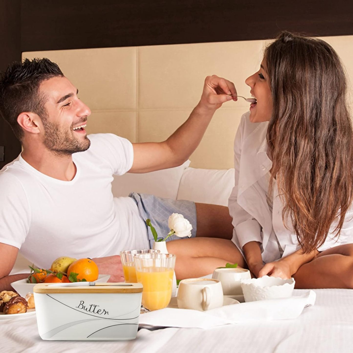 Covered Butter Dish with Lid for Countertop and Refrigerator, Large Ceramic Airtight Butter Holder Keeper Container