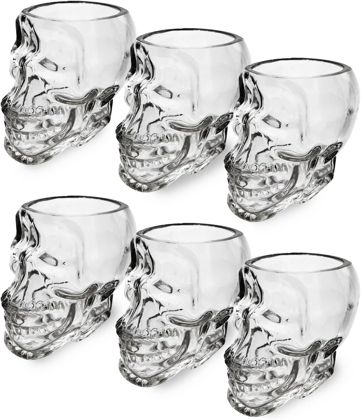 Skull Shot Glasses 3oz Skull Glasses 3" H - Set of 6 - Goth Gifts, Skull Gifts, Skull Decor, Skeleton Decor
