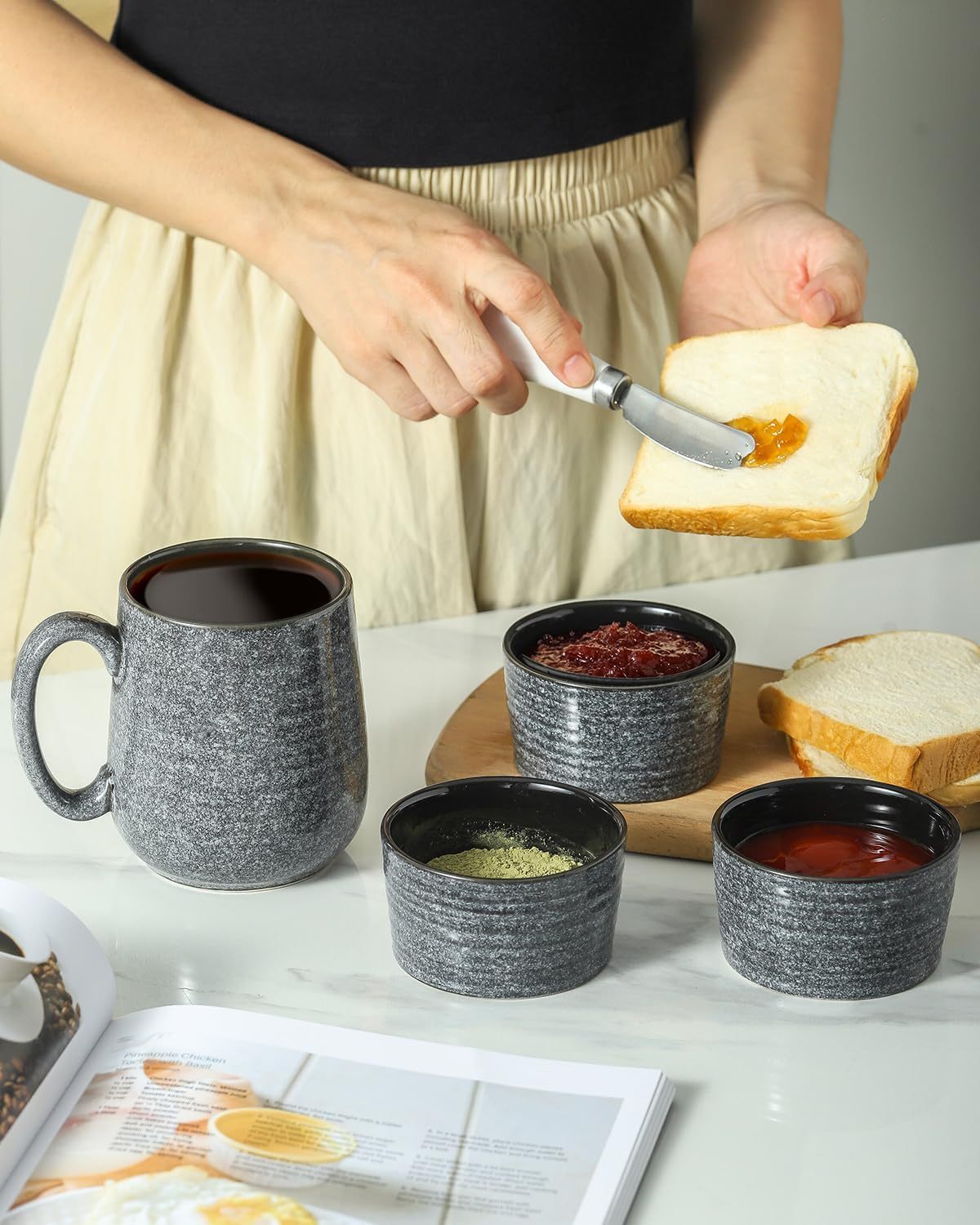 6 oz Ramekins for Baking,Ceramic Souffle Dish Oven Safe Set of 6,Porcelain Dipping Sauce Bowls for Pudding, Creme Brulee, Souffle, Serving Dip, Custard, Ice Cream, Grey