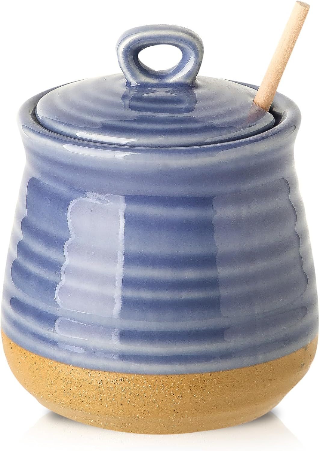Honey Dipper Stick and Jar Set, Ceramic Honey Pot with Lid and Wooden Dipper, 12 oz Honey Jar for Home Decor