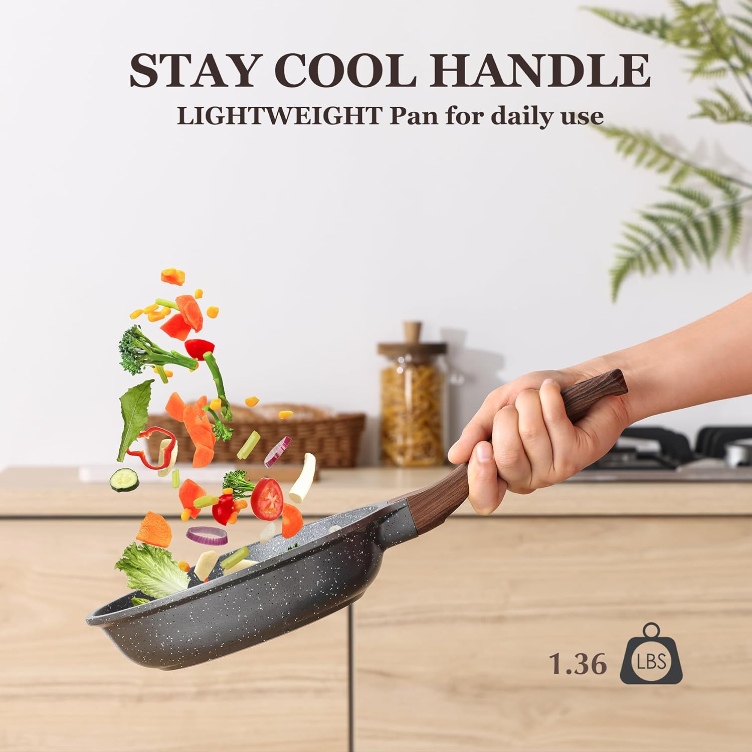 Nonstick Frying Pan Skillet with Lid, Omelet Pan with Cover, Healthy Egg Pan Chef's Pan, Kitchen Cooking Pan, PFOA Free (8inch + Glass Lid)