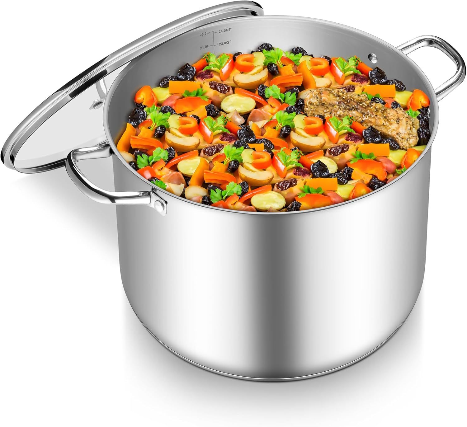 Stockpot Tri-ply Bottom Cooking Soup Pot with Glass Lid, for Induction Gas Glass Stovetops, Non Toxic & Heavy Duty, Large Size & Easy Clean