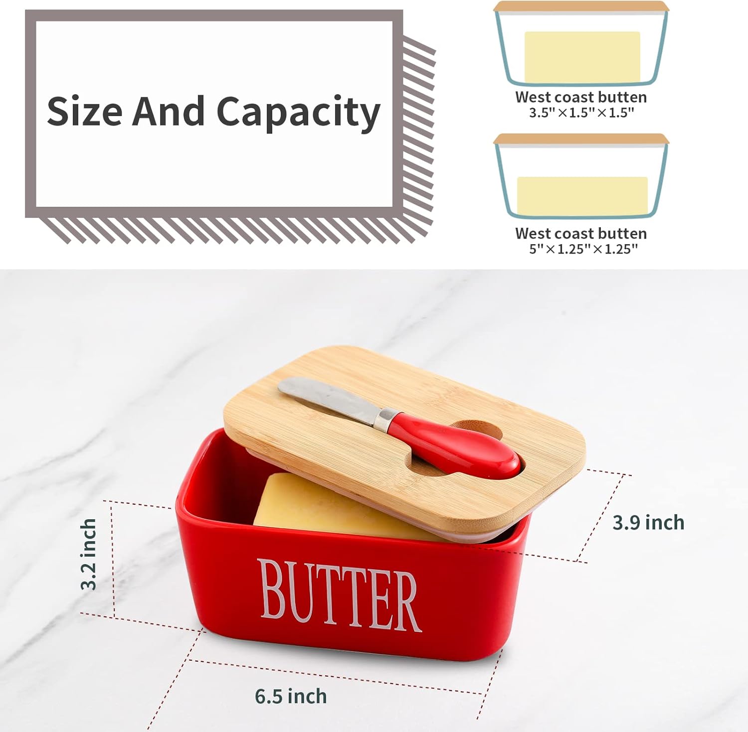 Butter Dish with Lid for Countertop and Refrigerator, Large Ceramic Covered Butter Holder Keeper