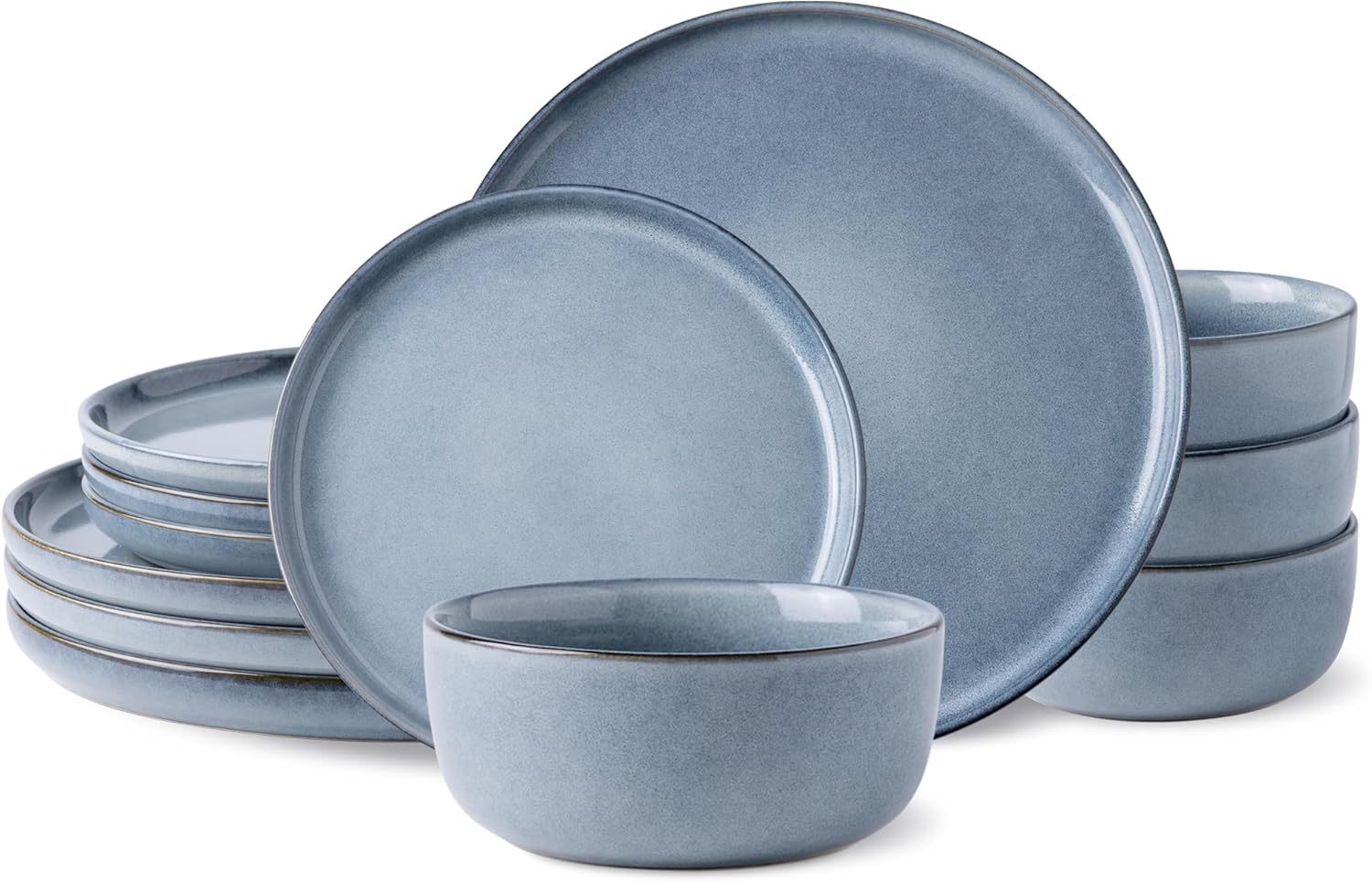 Stoneware Dinnerware Sets for 4,Round Reactive Glaze Ceramic Plates and Bowls Set,Highly Chip and Crack Resistant | Dishwasher & Microwave Safe Dishes Set,Service for 4 (12pc)