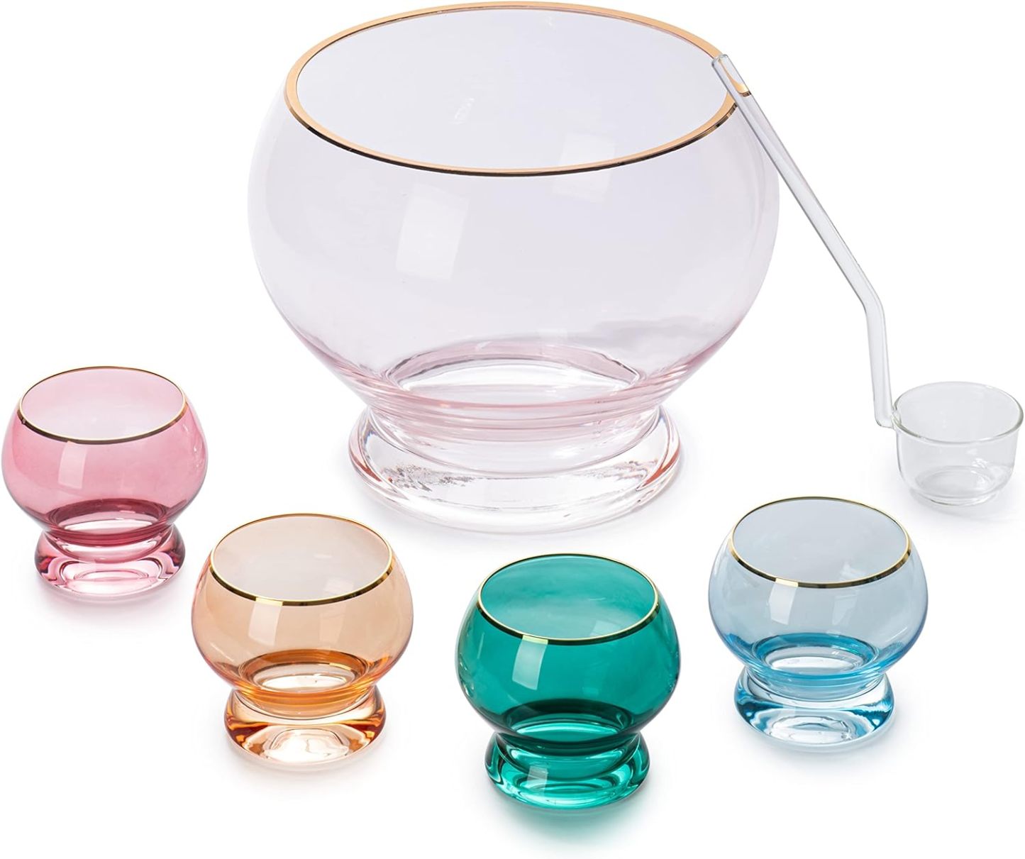 Colorful 1.7 Gallon Punch Bowl with 4 10oz Glasses Set with Ladle Gift