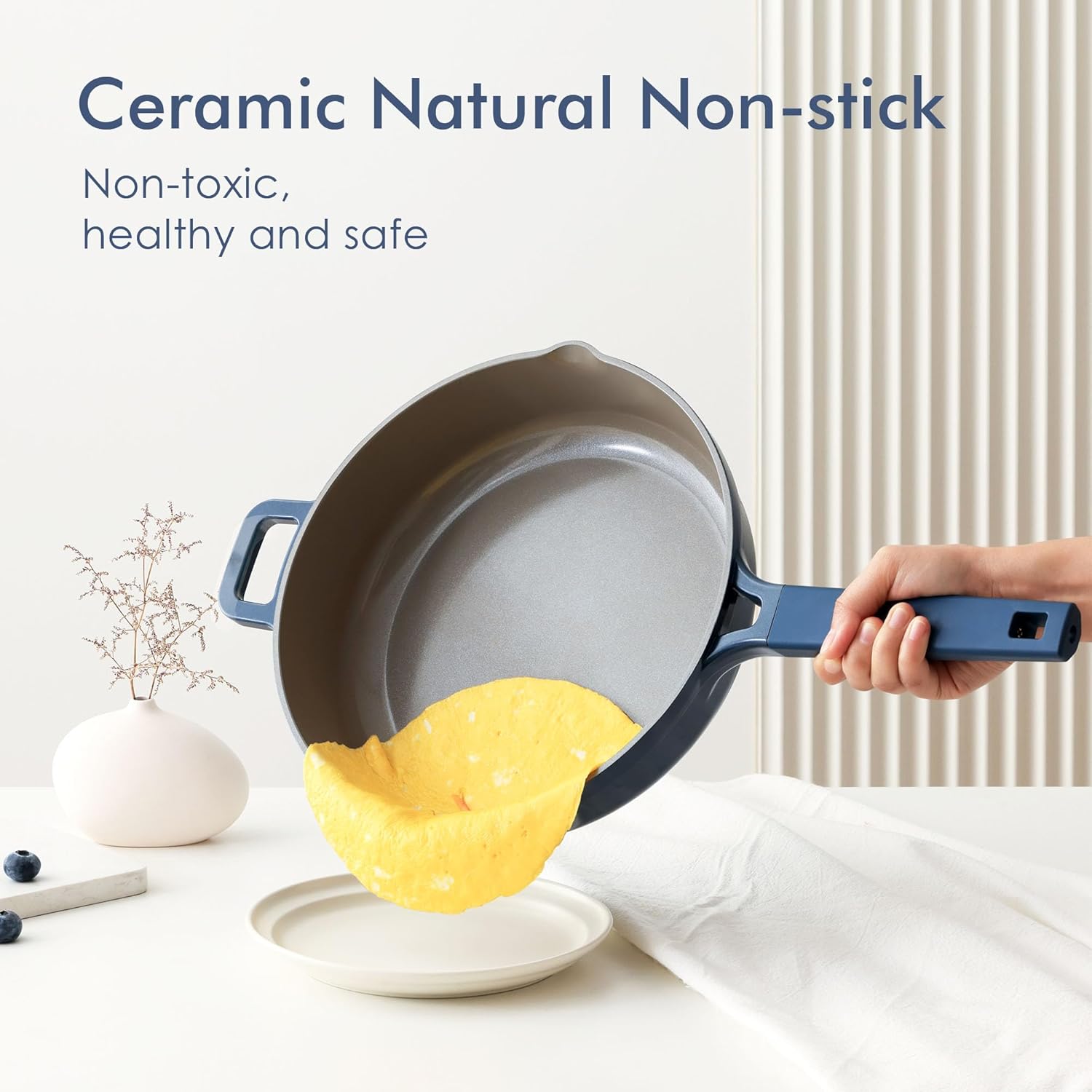 Ceramic Cookware Set, Pro Series Pots and Pans Set Nonstick, Non-toxic Healthy Induction Cookware, 14 Pcs Non Stick Kitchen Cooking Set w/Die-cast Lids, PFOA PFAS PTFE Free, Dishwasher Safe