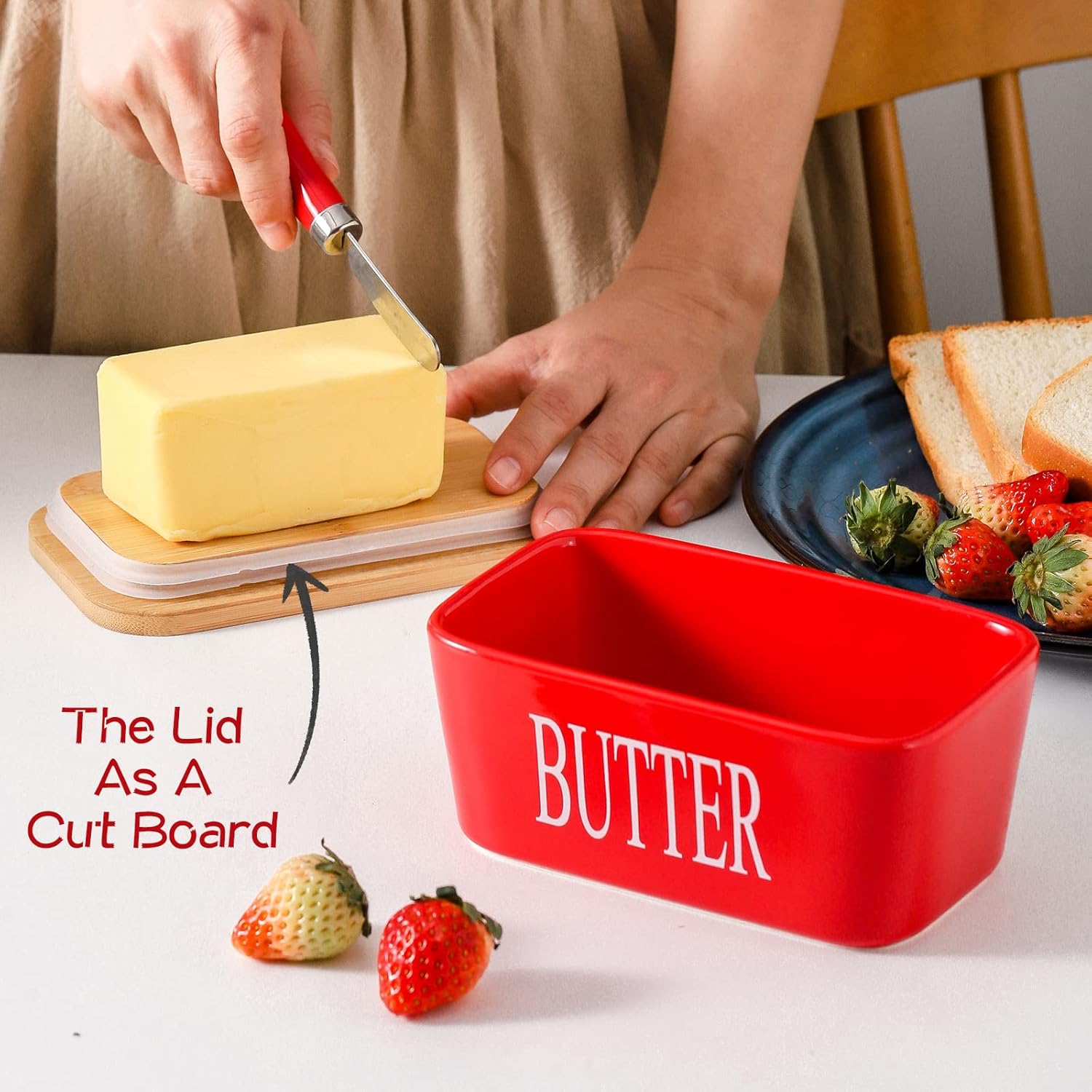 Butter Dish with Lid for Countertop and Refrigerator, Large Ceramic Covered Butter Holder Keeper