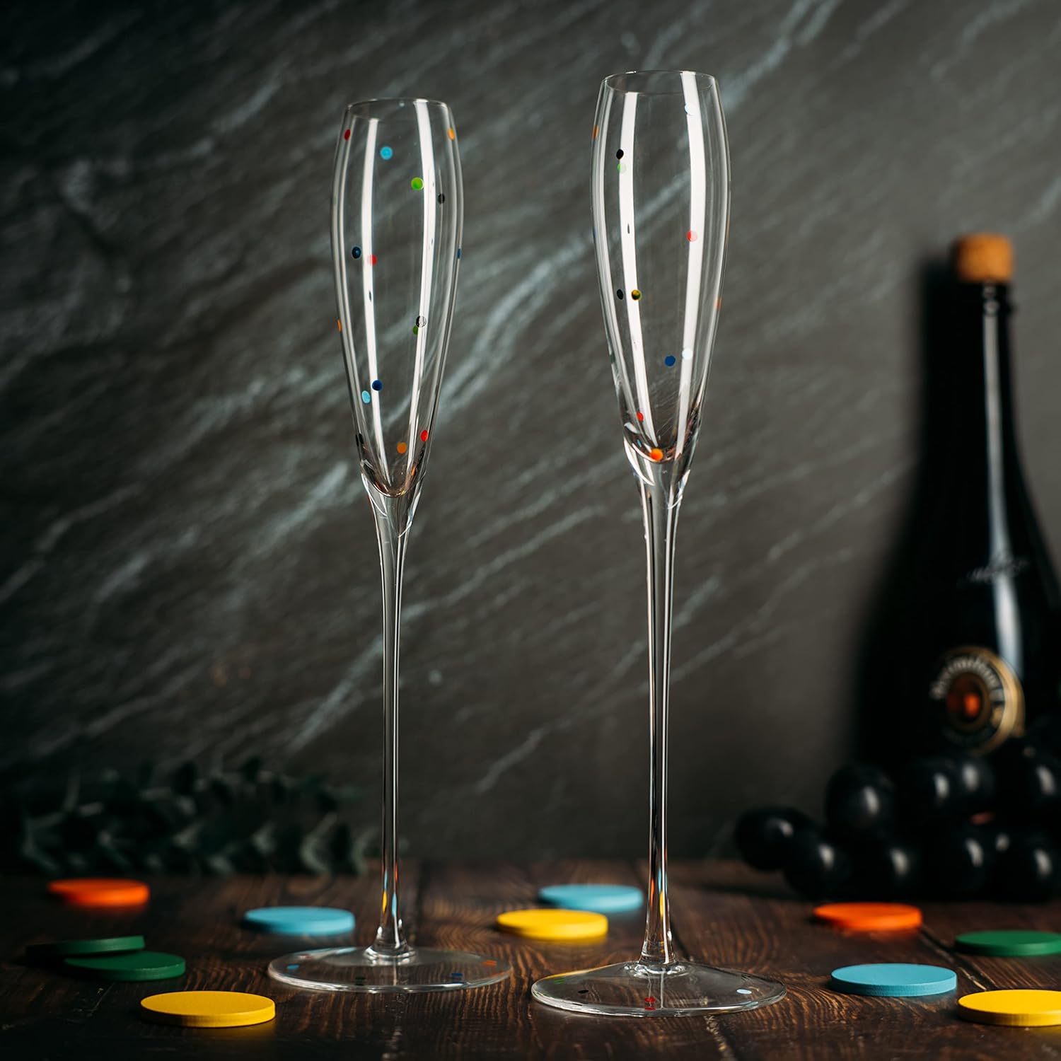 Polka Dot Champagne Flutes Glass 5.6oz Set of 2 Toasting Glasses, Wedding Party Champagne Cocktail Polka Dot