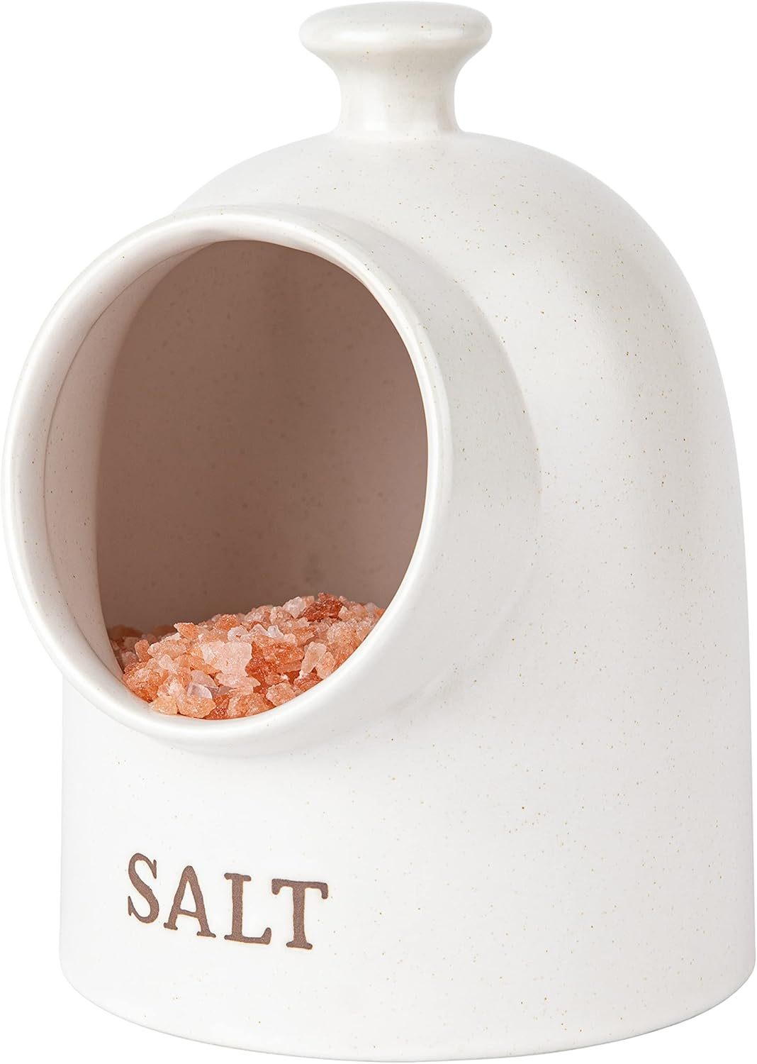 Salt Cellar, Salt Crock, Countertop Storage Container for Spices, White Salt Cellar, Ceramic, Stoneware, Dishwasher Safe, 15 oz, Speckled Oatmeal, Farmhouse Collection