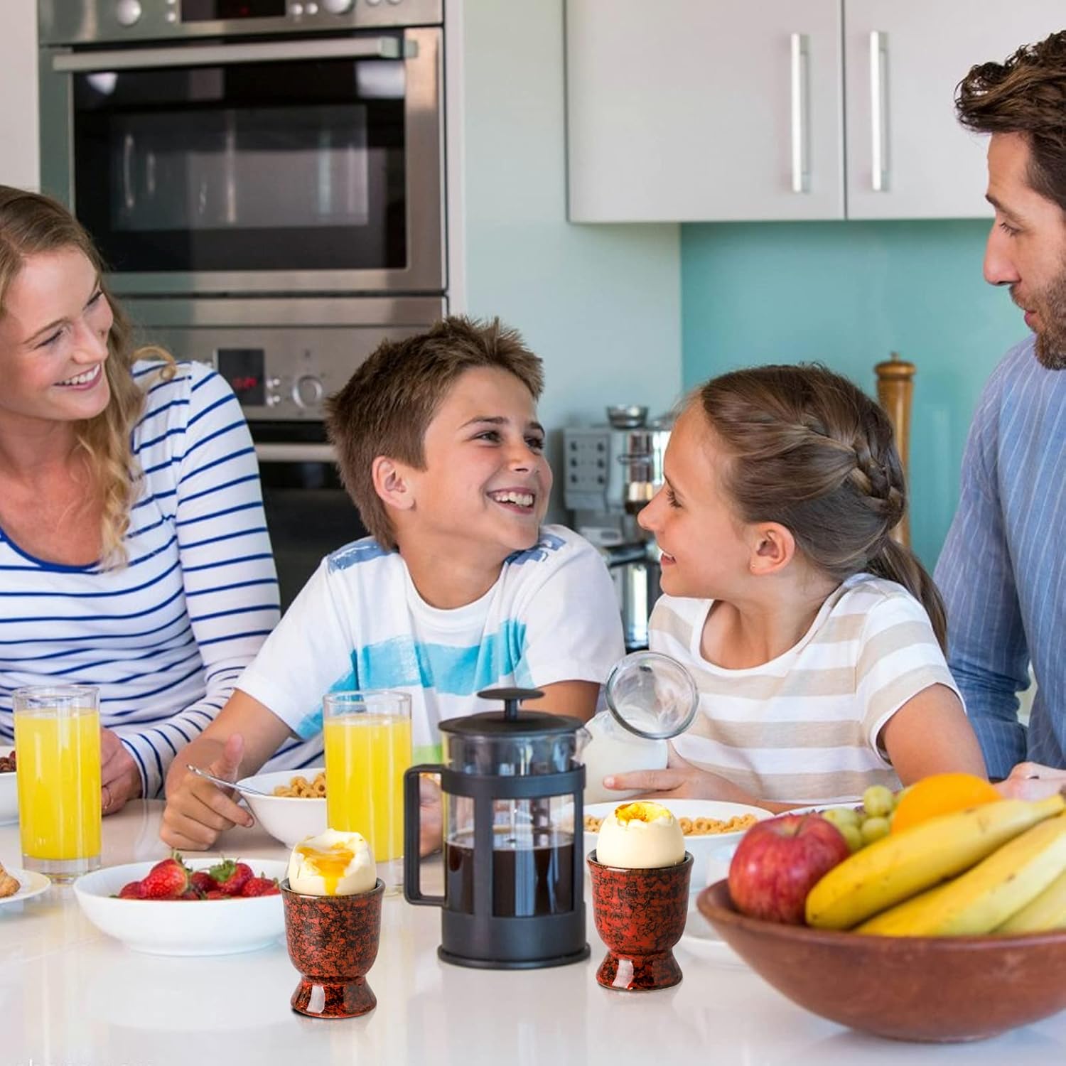 Ceramic Egg Cups for Soft Boiled Eggs, Porcelain Egg Stand Holders for Hard Boiled Eggs for Breakfast Time, Set of 2, Red