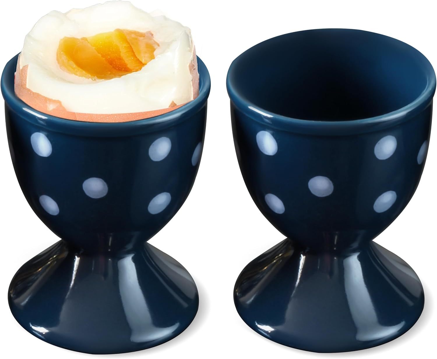 Ceramic Egg Cup Blue Set of 2 Porcelain Holder Breakfast Boiled Cooking Easy to Clean Childhood Memories Kitchen