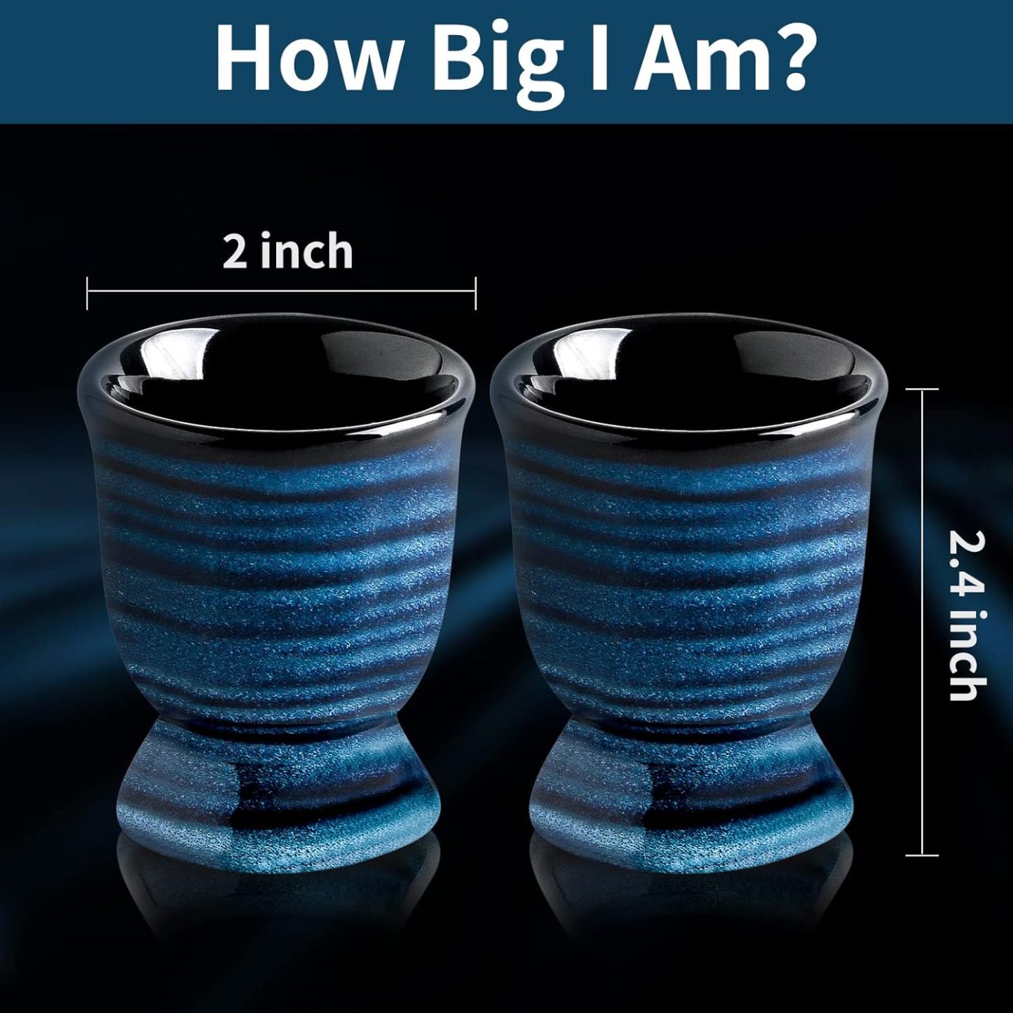 Ceramic Eggs Cups for Soft Boiled Eggs, Porcelain Egg Stand Holders for Hard Boiled Eggs for Breakfast Kitchen Decorative, Set of 2, Blue