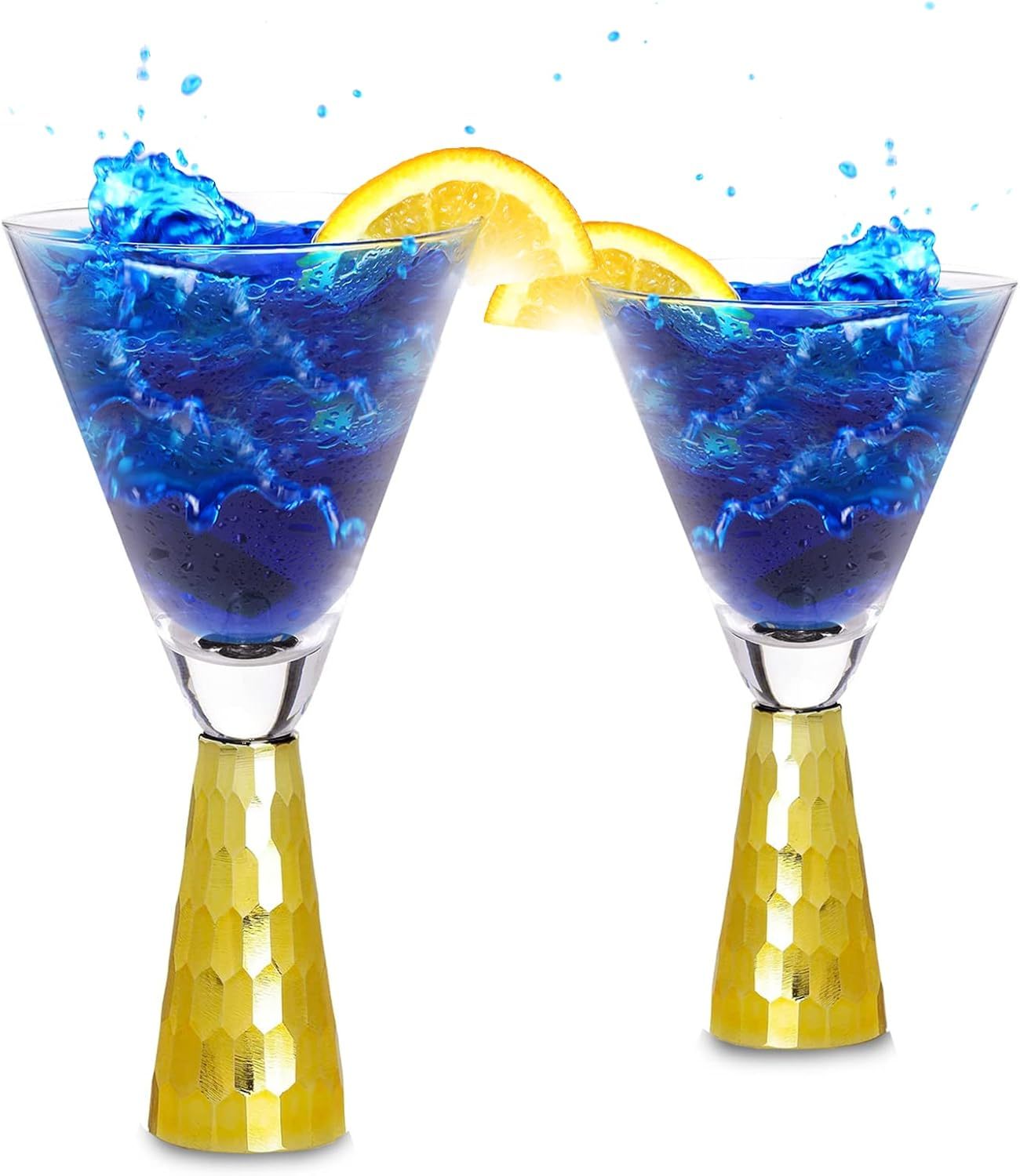 Set of 2 Funnell Shaped Cocktail Martini Glasses 8oz Elegant Gold Martini Glasses