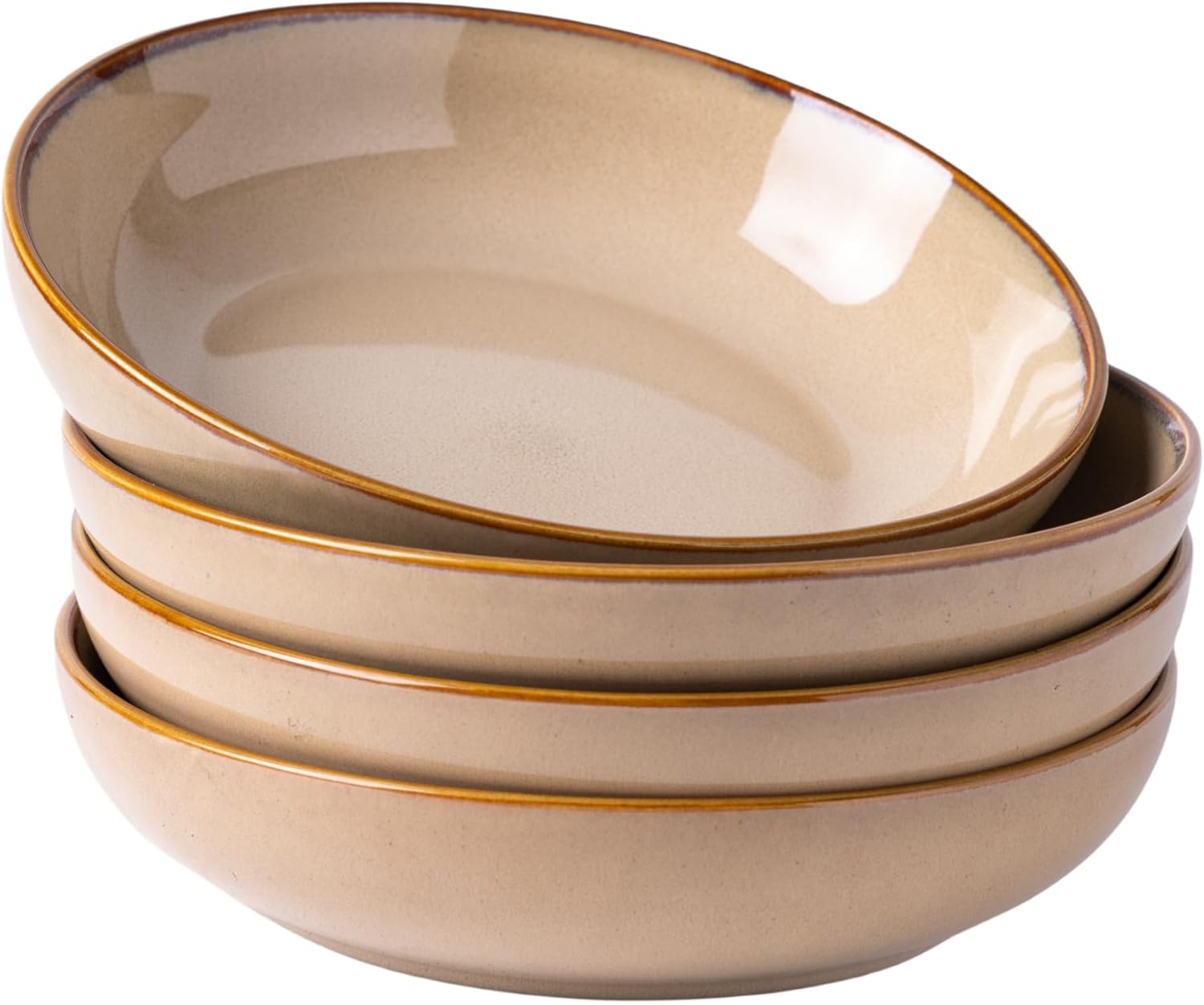 8.5'' Large Pasta Bowls, 36oz Ceramic Pasta Serving Bowls Set of 4 for Kitchen, Wide Bowls for Pasta,Salad,Oatmeal, Microwave Safe, Reactive Glaze-Latte