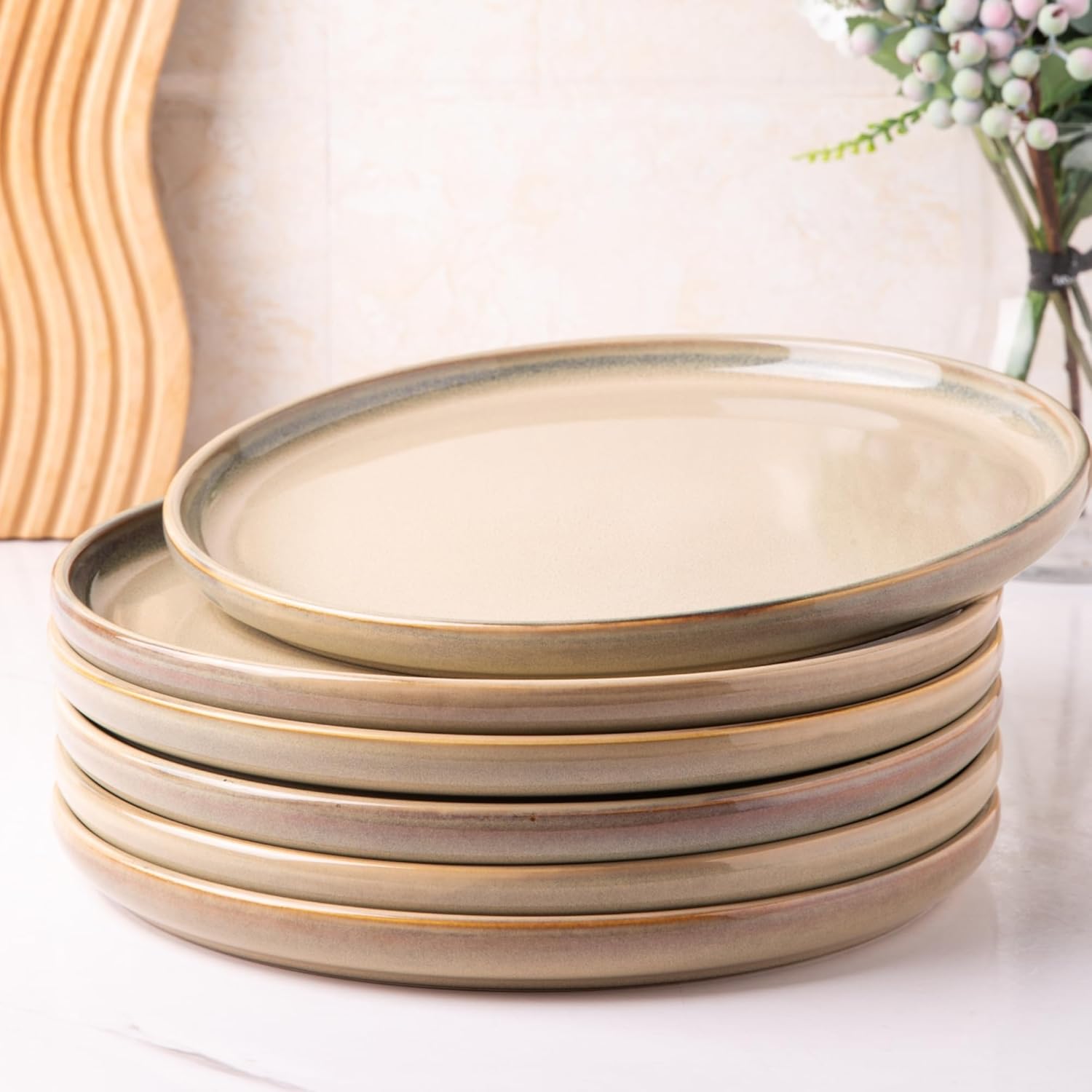 Ceramic Plates Set of 6, 8.5 Inch Reactive Glaze Stoneware Plates set, Dessert, Salad, Appetizer, Small Dinner Plates, Microwave, Dishwasher Safe, Scratch Resistant Dishes Set Kitchen Plates