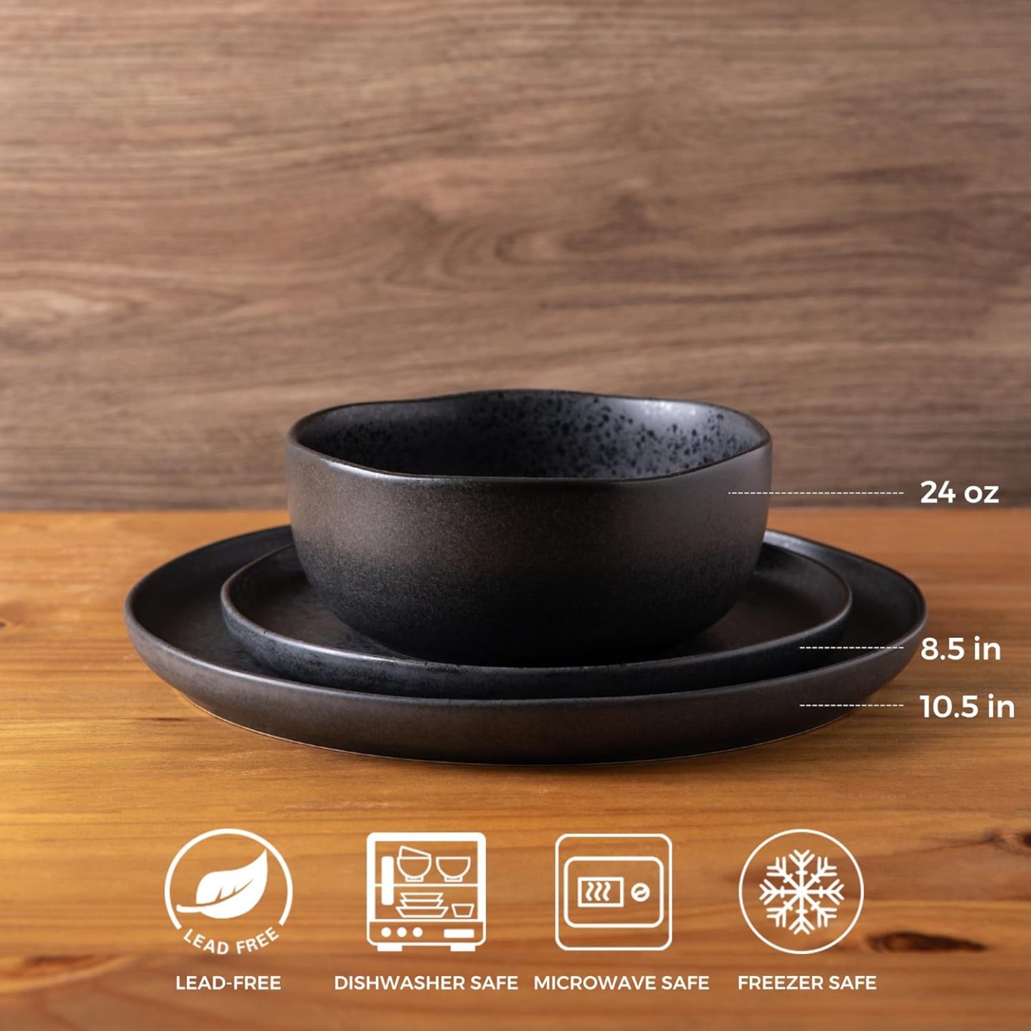 Dinnerware Sets for 8, Wavy Rim Plates and Bowls Sets, Highly Chip and Crack Resistant | Dishwasher & Microwave & Oven Safe Dishes set, Service for 8 (24pc)