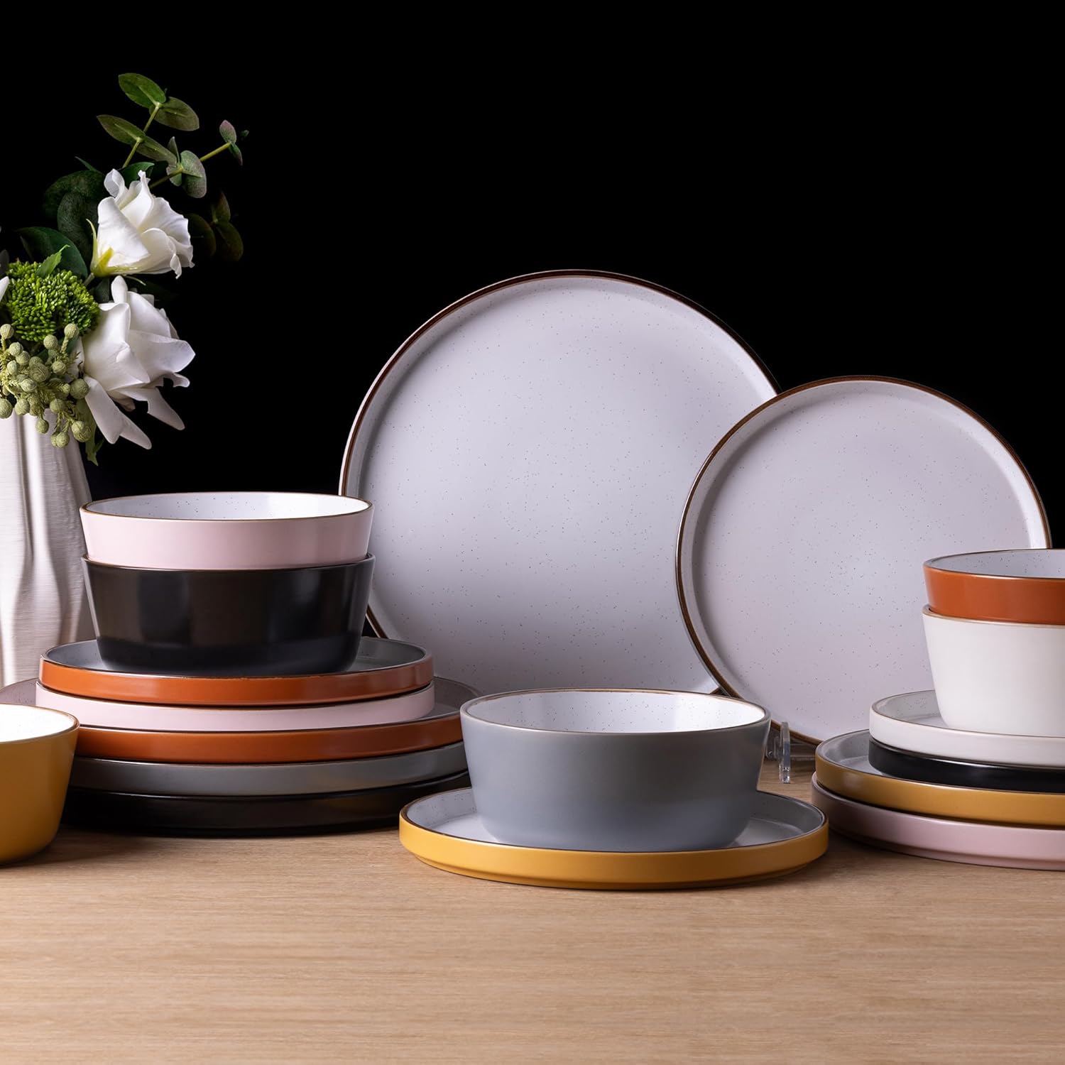 Dinnerware Sets of 6, 18 Piece Plates and Bowls Set, Chip and Crack Resistant, Dishwasher & Microwave Safe Ceramic Dishes Set