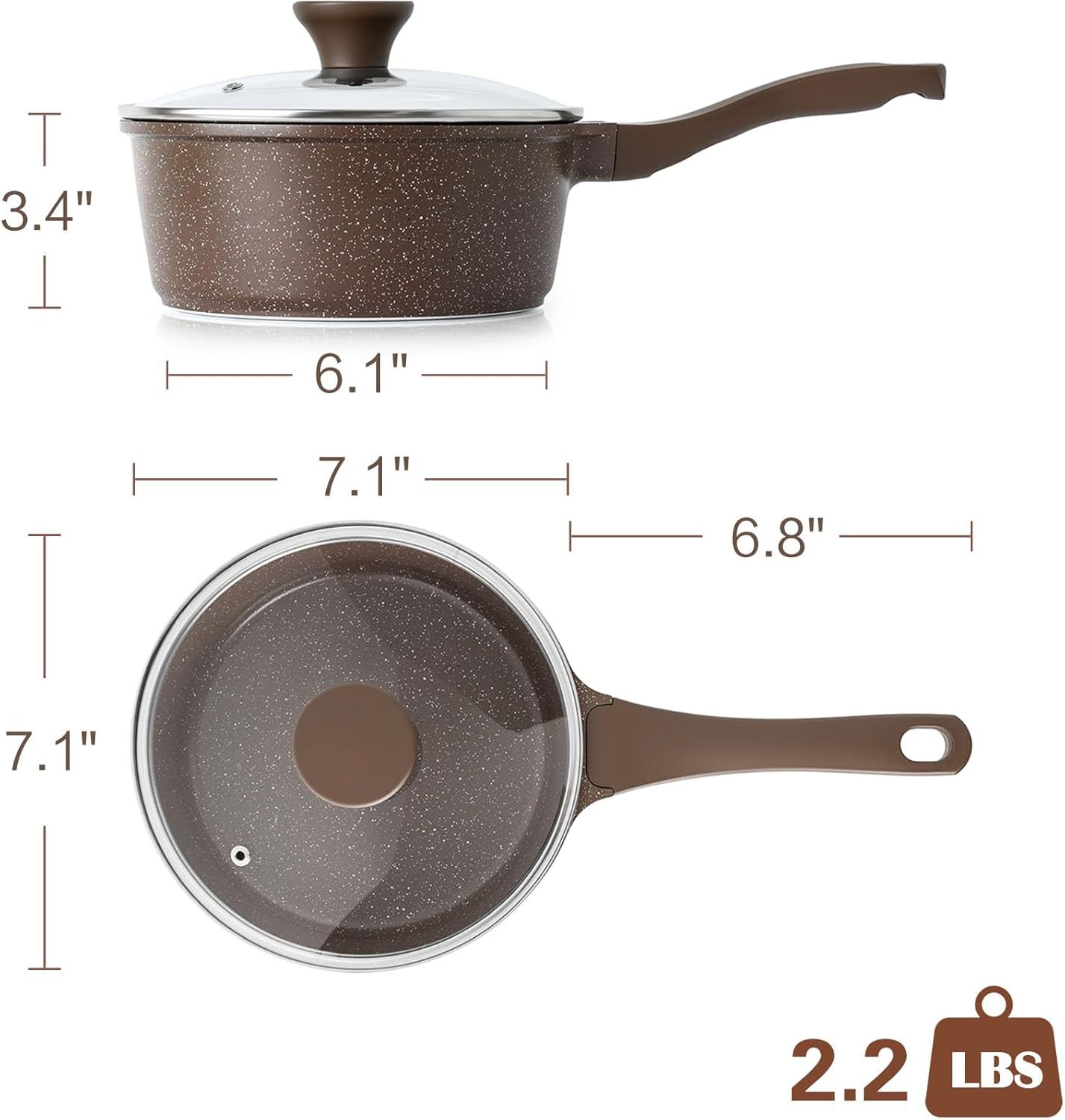 Saucepan Nonstick with Lid 2.0 Quarts Granite Coating Sauce Pot Small Kitchen Cooking Pot, Induction Comptable, PFOA Free