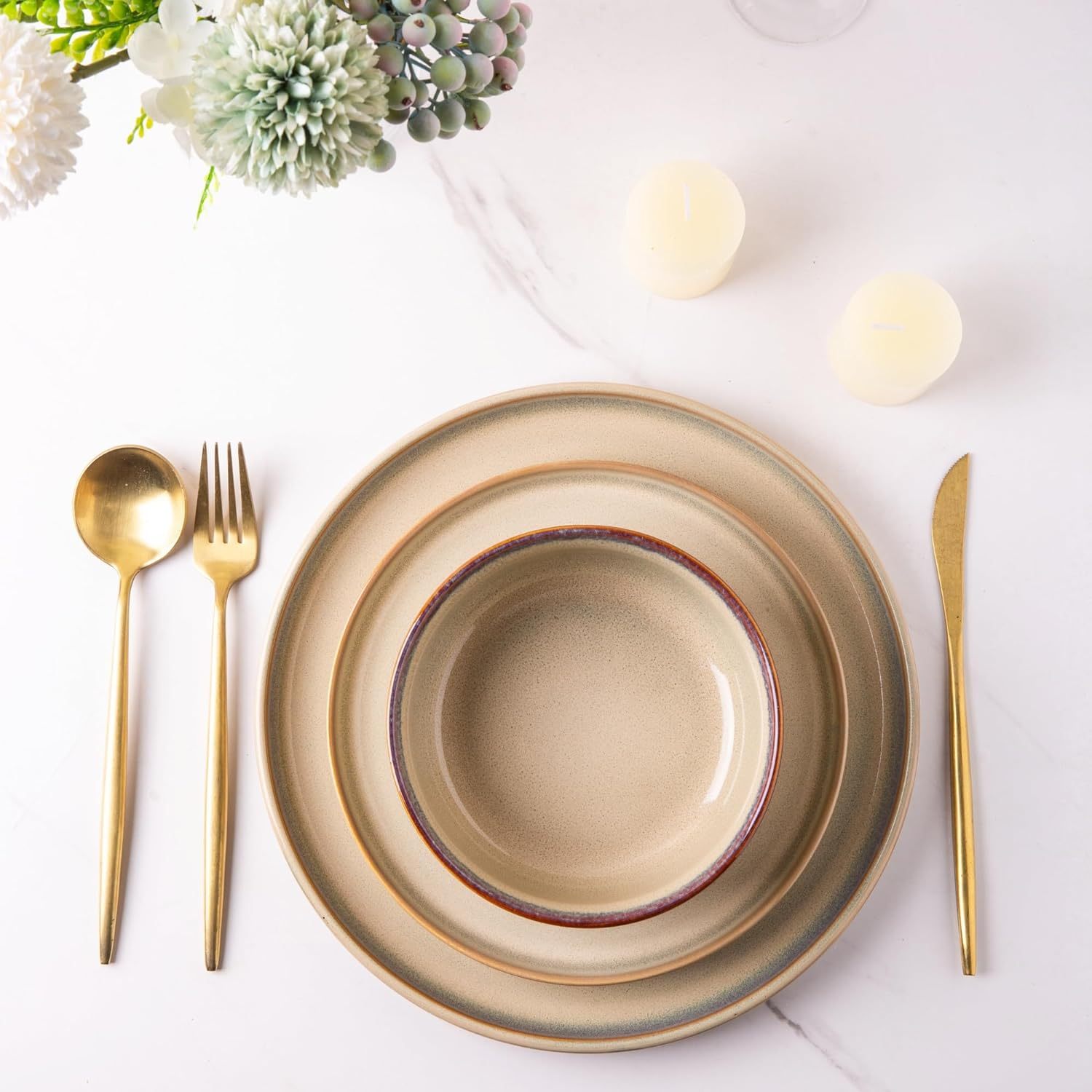 Ceramic Plates Set of 6, 8.5 Inch Reactive Glaze Stoneware Plates set, Dessert, Salad, Appetizer, Small Dinner Plates, Microwave, Dishwasher Safe, Scratch Resistant Dishes Set Kitchen Plates