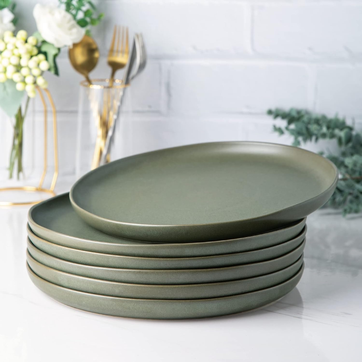 Ceramic Dinner Plates Set of 6, Wavy Rim 10.5 Inch Stoneware Dish Set, Large Dinnerware Plates for Kitchen-Microwave&Dishwasher Safe, Scratch Resistant-Reactive Glaze Matte