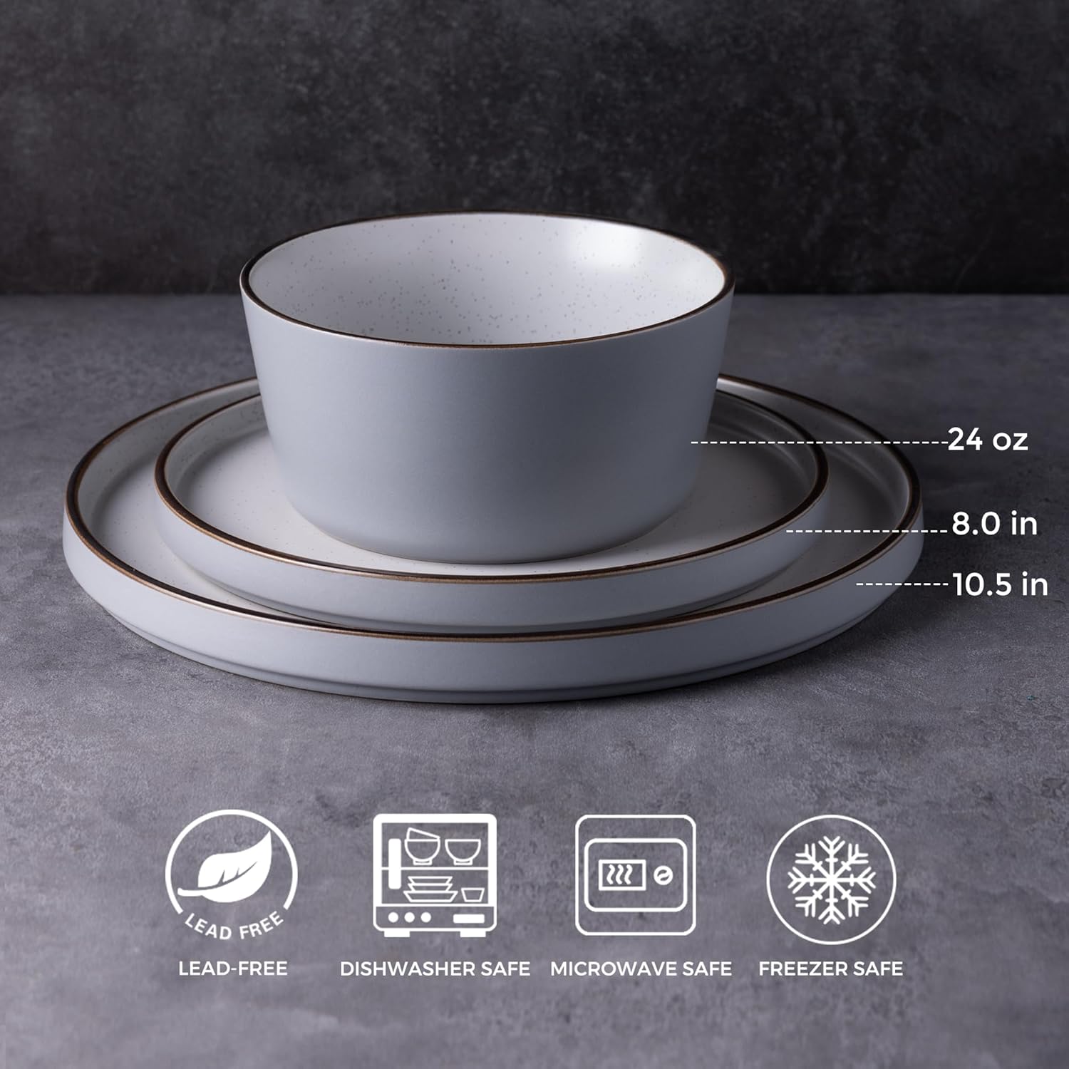 Dinnerware Set for 4, 12 Pieces Ceramic Plates and Bowls Set, Handcrafted Speckled Stoneware Plates Set, Dishwasher & Microwave Safe Dishes Set - (Grey, Service for 4)