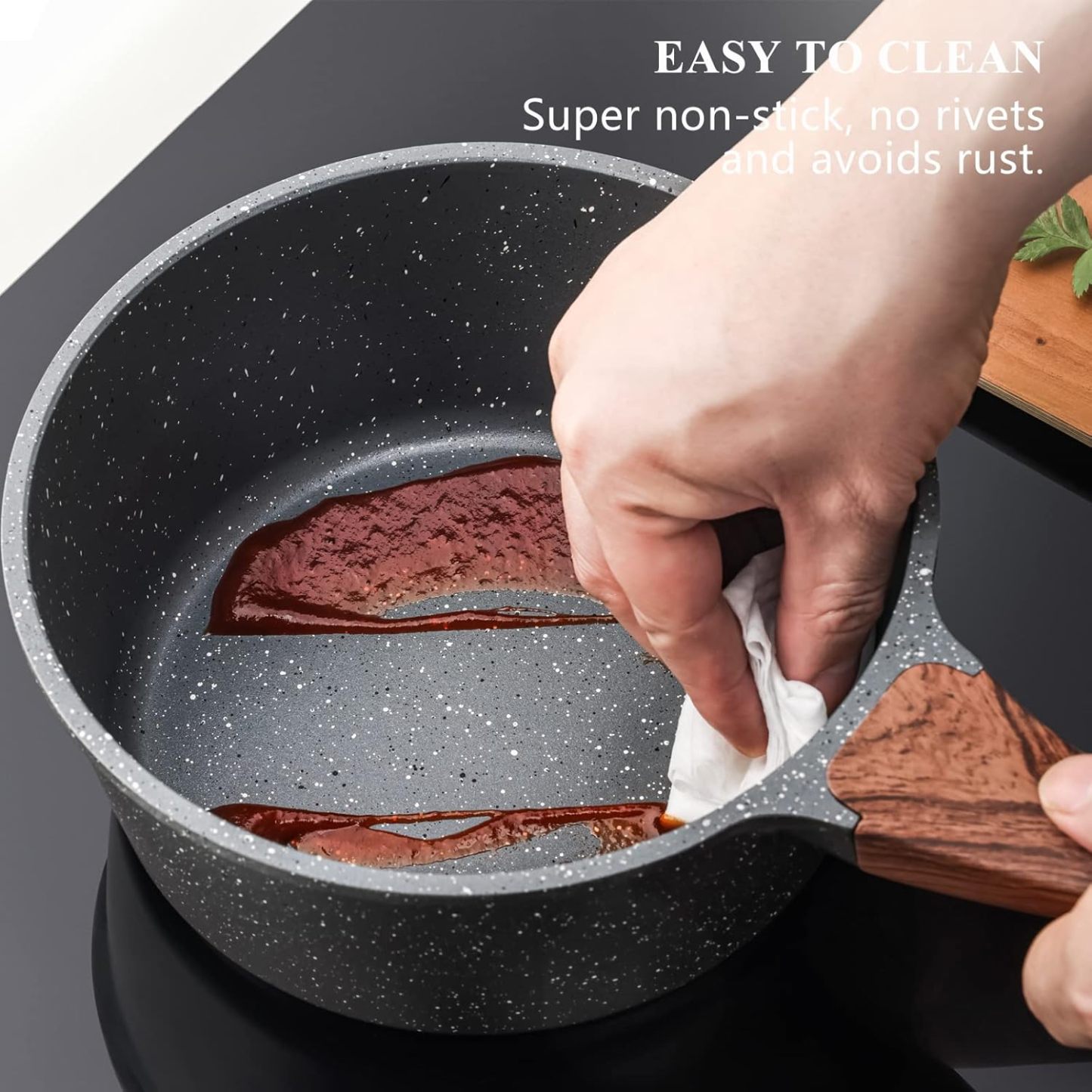 Nonstick Saucepan with Lid, 1.5 Quarts Small Pot with Swiss Granite Coating, Stay-cool Handle, Multipurpose Handy Sauce Pot Small Kitchen Cooking Pot, Induction Comptable, PFOA Free