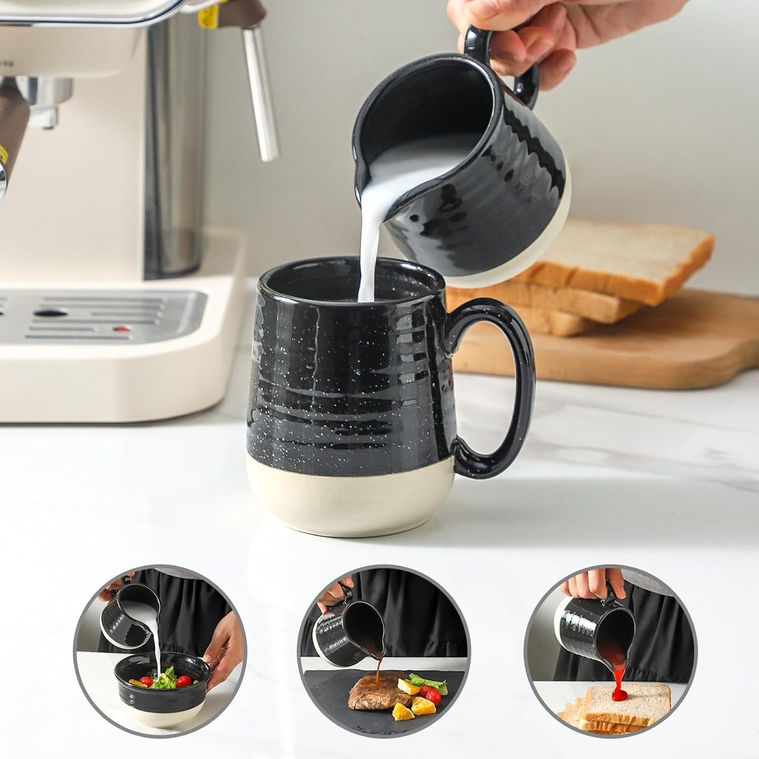 Sugar and Creamer Set, 3 Piece Porcelain Coffee Serving Set with Cream Pitcher, Sugar Bowl, Lid & Spoon, 10 Ounce Creamer Container and Sugar Pot