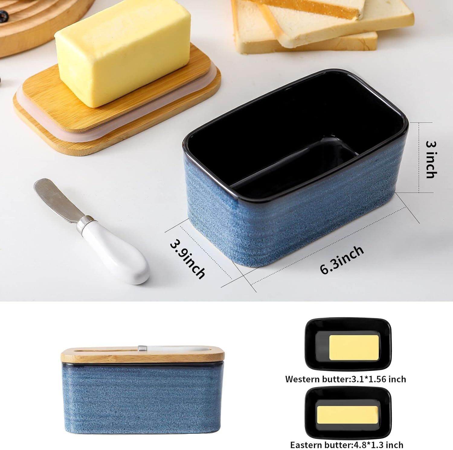 Butter Dish with Lid for Countertop and Refrigerator, Large Ceramic Covered Butter Holder Keeper Container